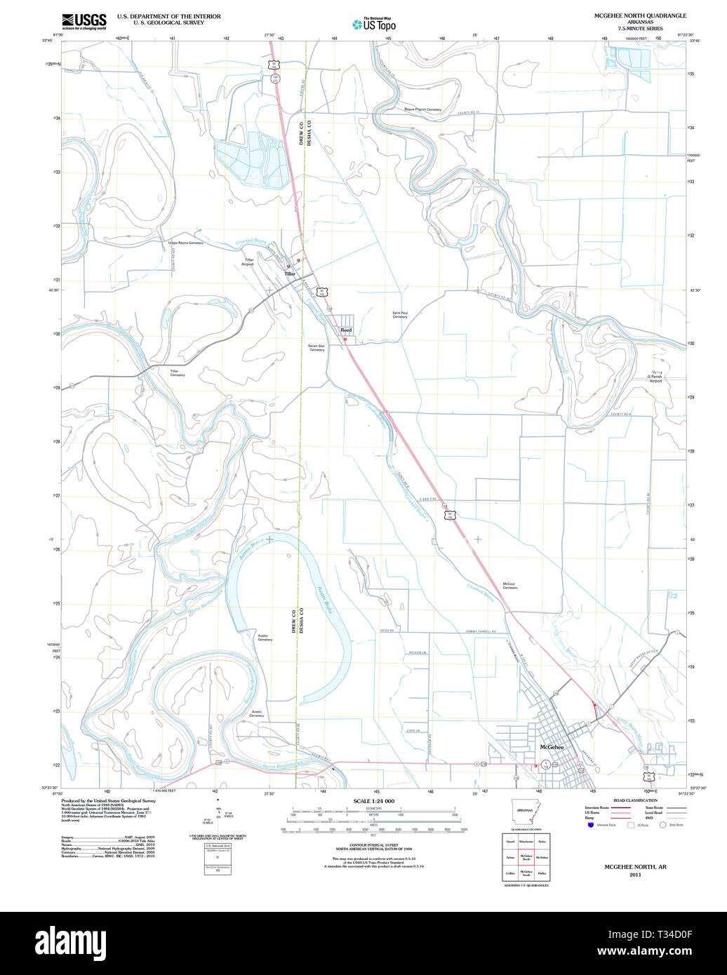 USGS TOPO Karte Arkansas AR McGehee Norden 20110815 TM Wiederherstellung Stockfoto