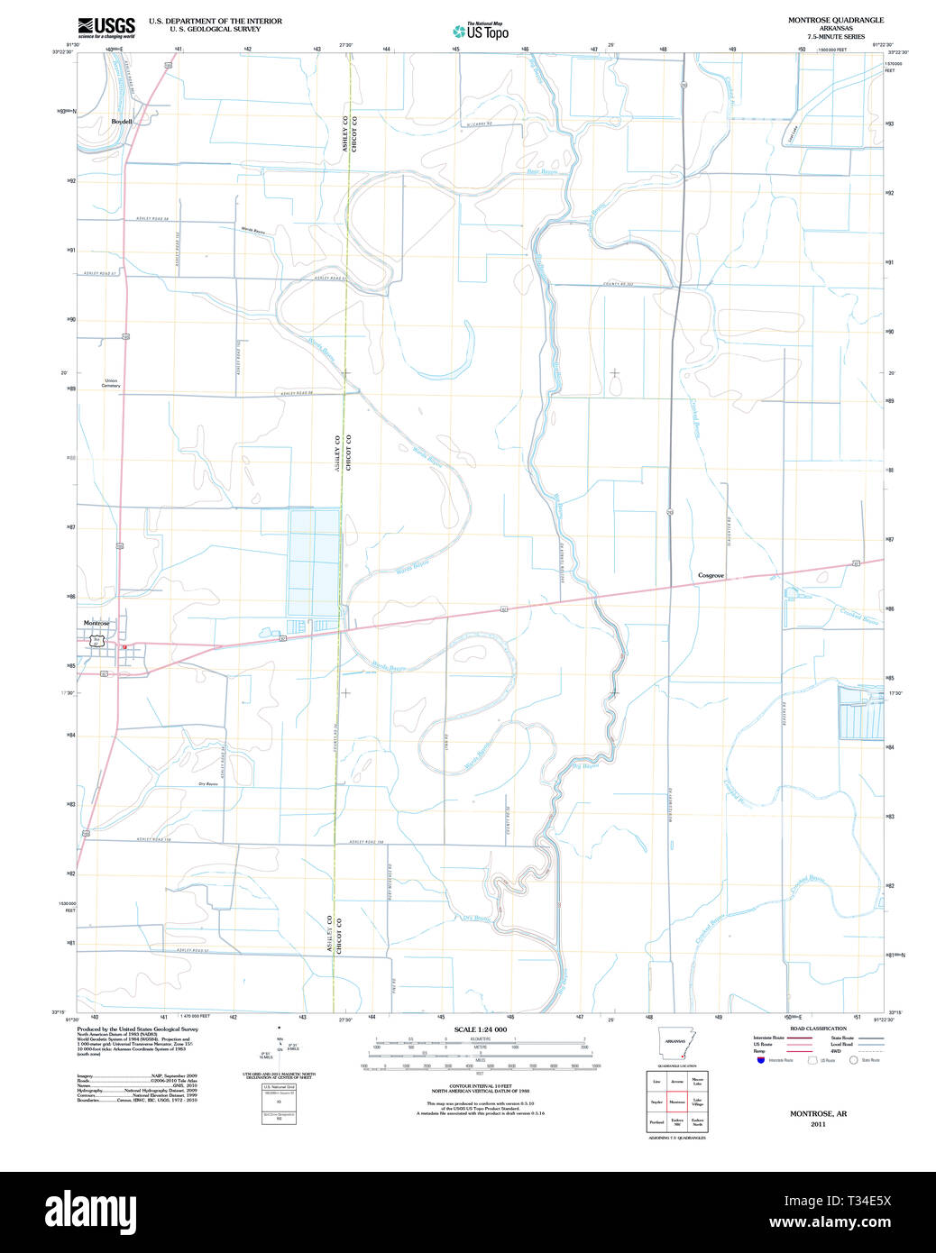 USGS TOPO Karte Arkansas AR Montrose 20110809 TM Wiederherstellung Stockfoto