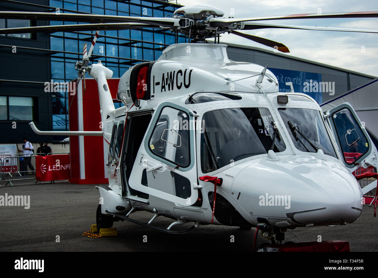 Augusta Westland AW 189 Hubschrauber im Static Display auf der Farnborough Air Show 2018 Stockfoto