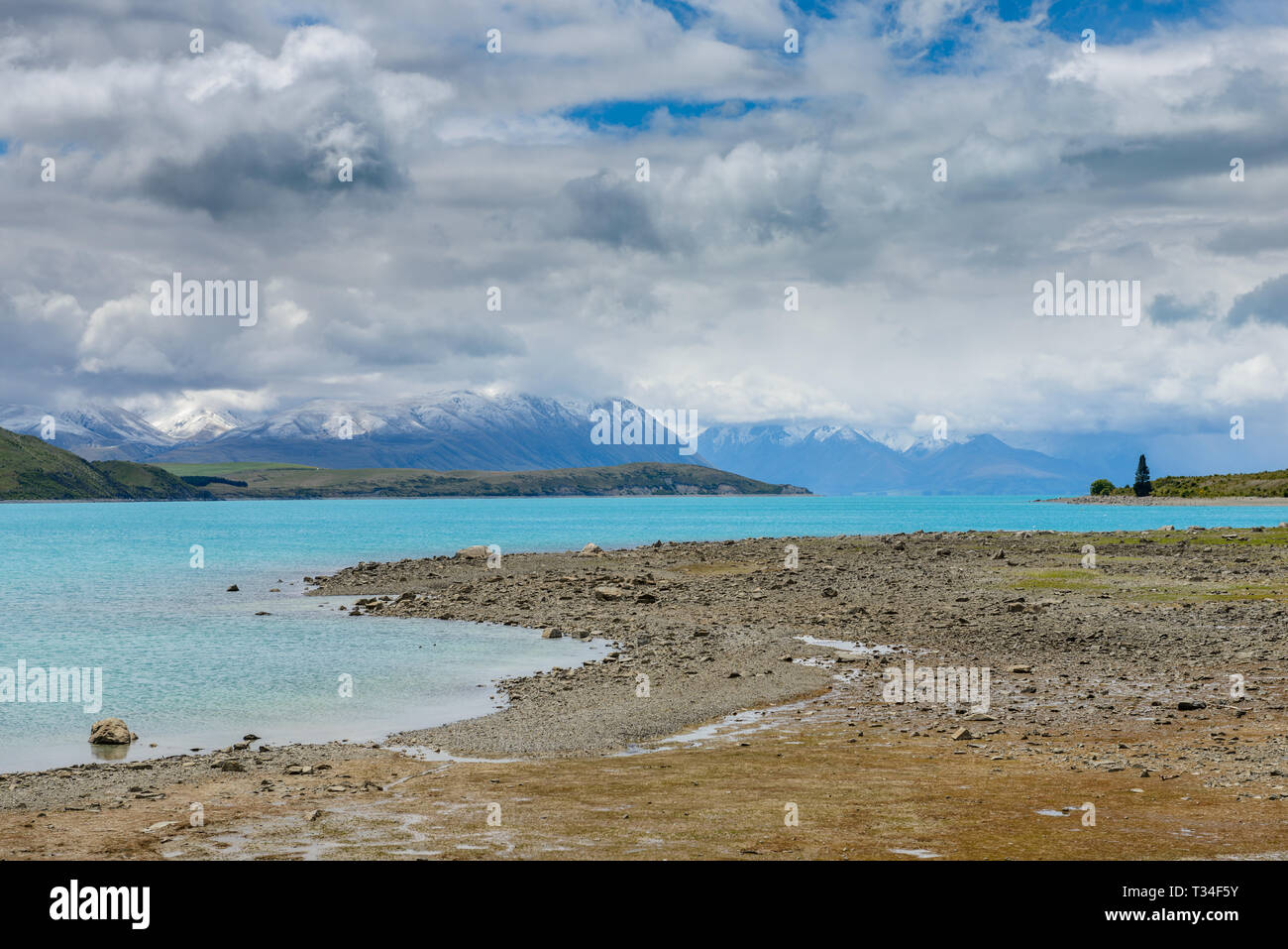 Beeindruckend Wasser Farbe und Berglandschaft am Lake Tekapo, Neuseeland Stockfoto