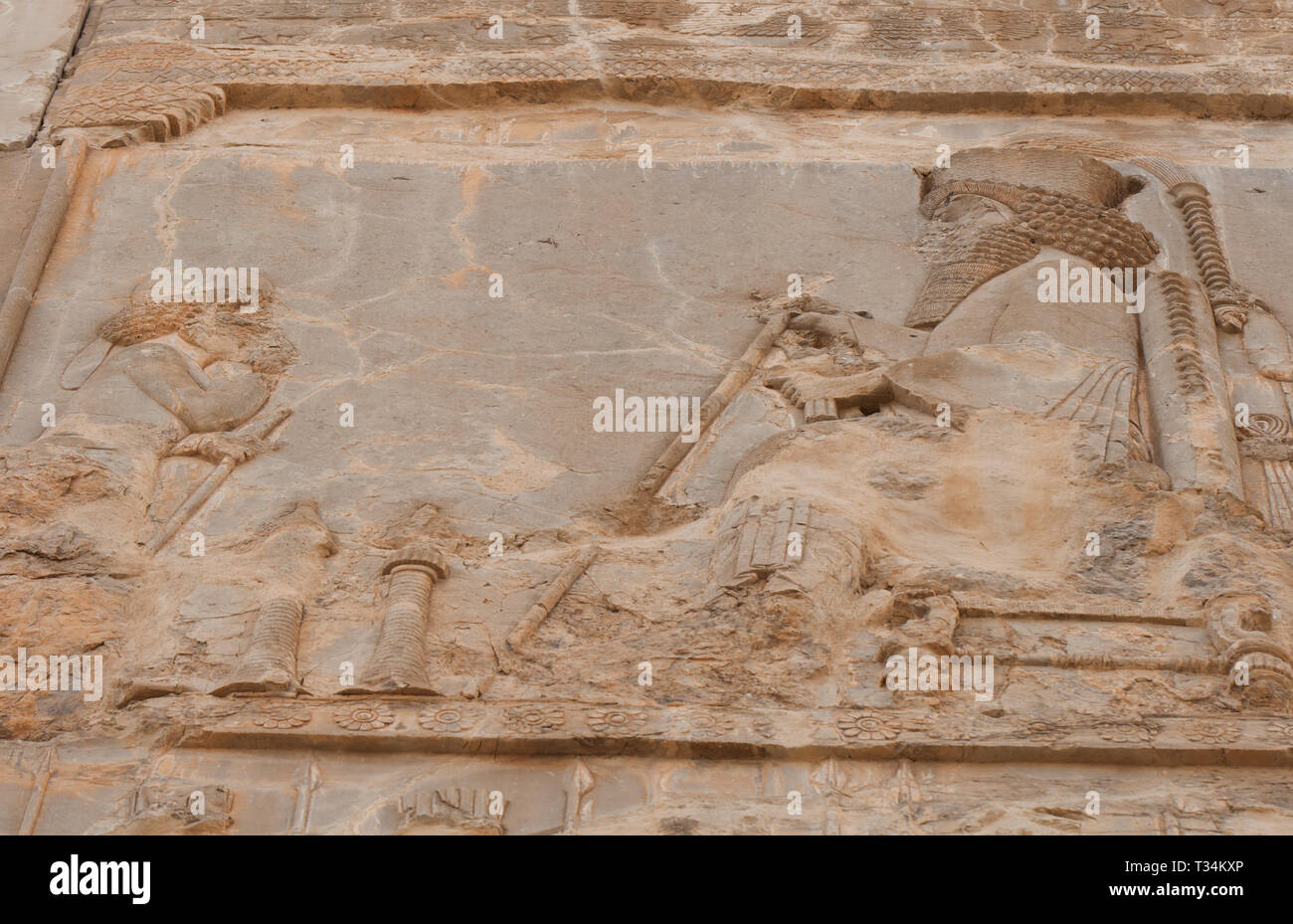 Entlastung des Königs Darius auf dem Thron, Persepolis, Marvdasht, Provinz Fars, Iran Stockfoto