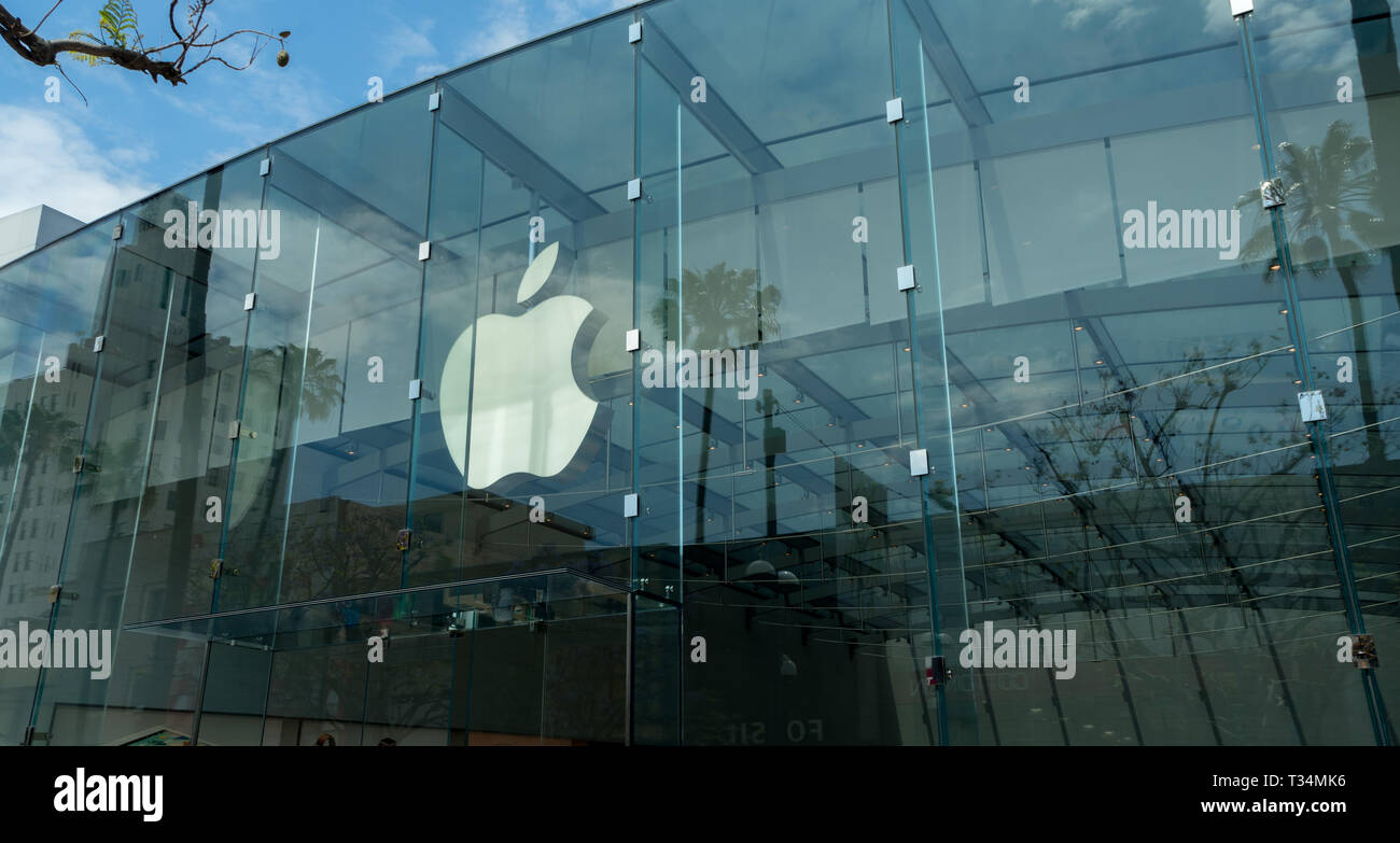 Santa Monica Apple computer Store, Glasfront, riesige Logo