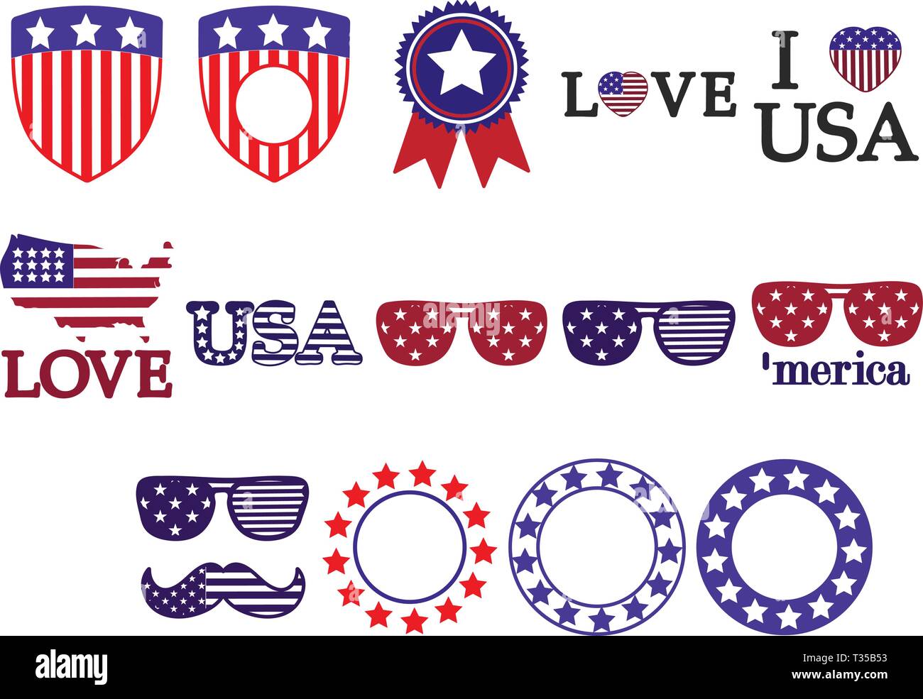 Satz von Illustrationen für USA Independence Day. Stock Vektor