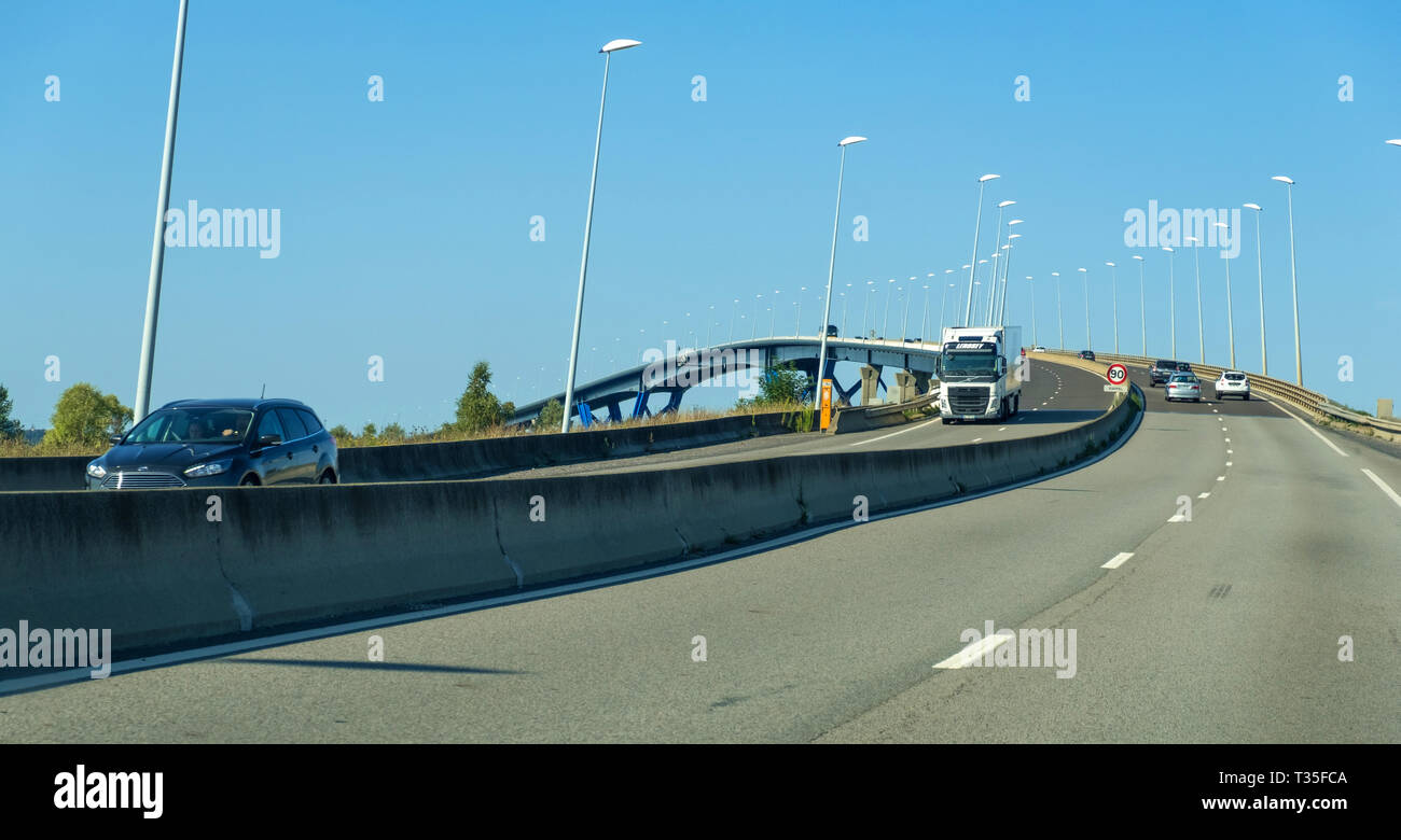 Le Havre, Frankreich - 01 September, 2018: die Pont de Normandie oder Brücke der Normandie ist eine Schrägseilbrücke verbindet Le Havre, Le Havre in der Normandie, Frankreich Stockfoto