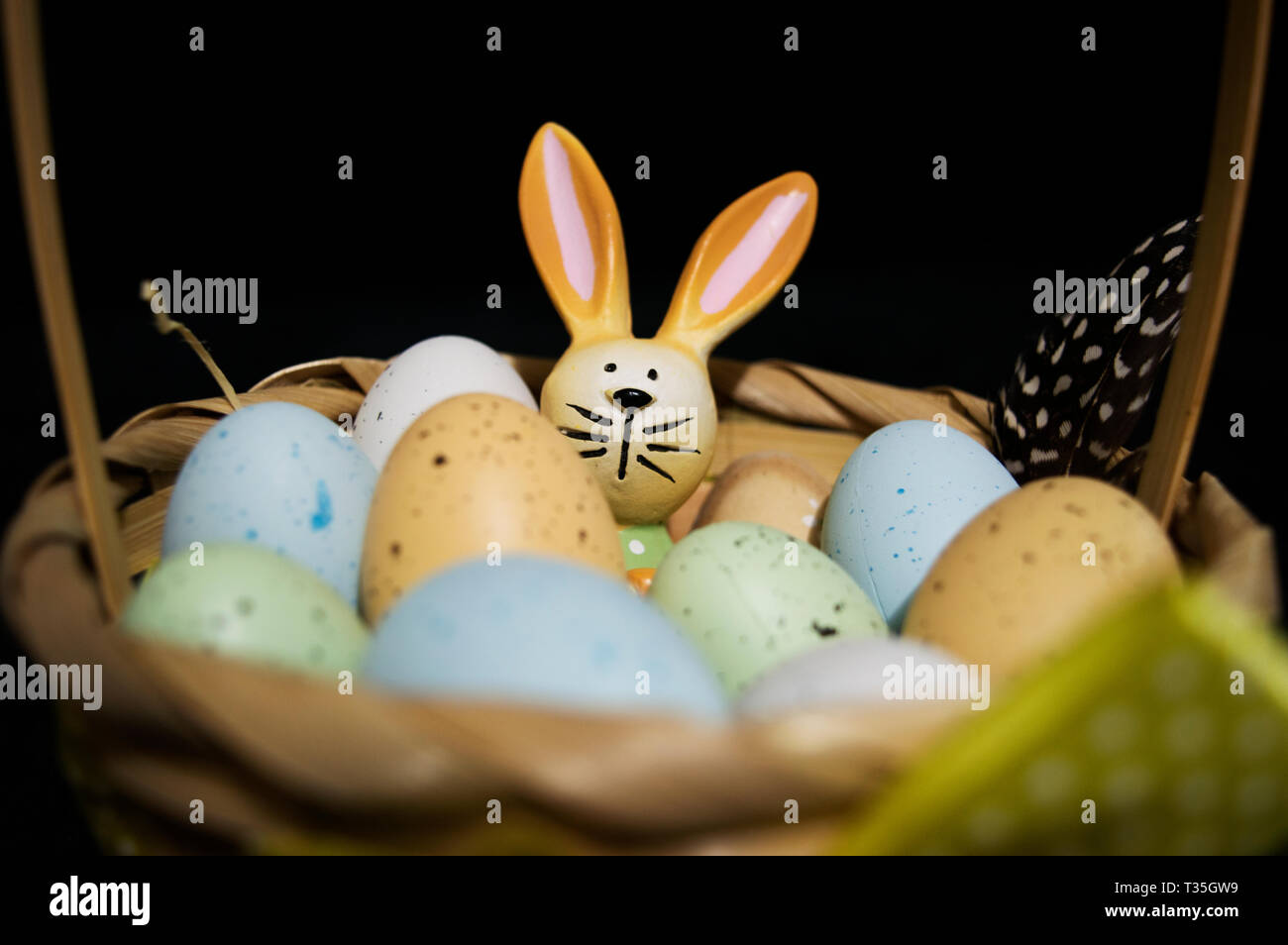 Osterhase in zwischen bunten Ostereier Stockfoto