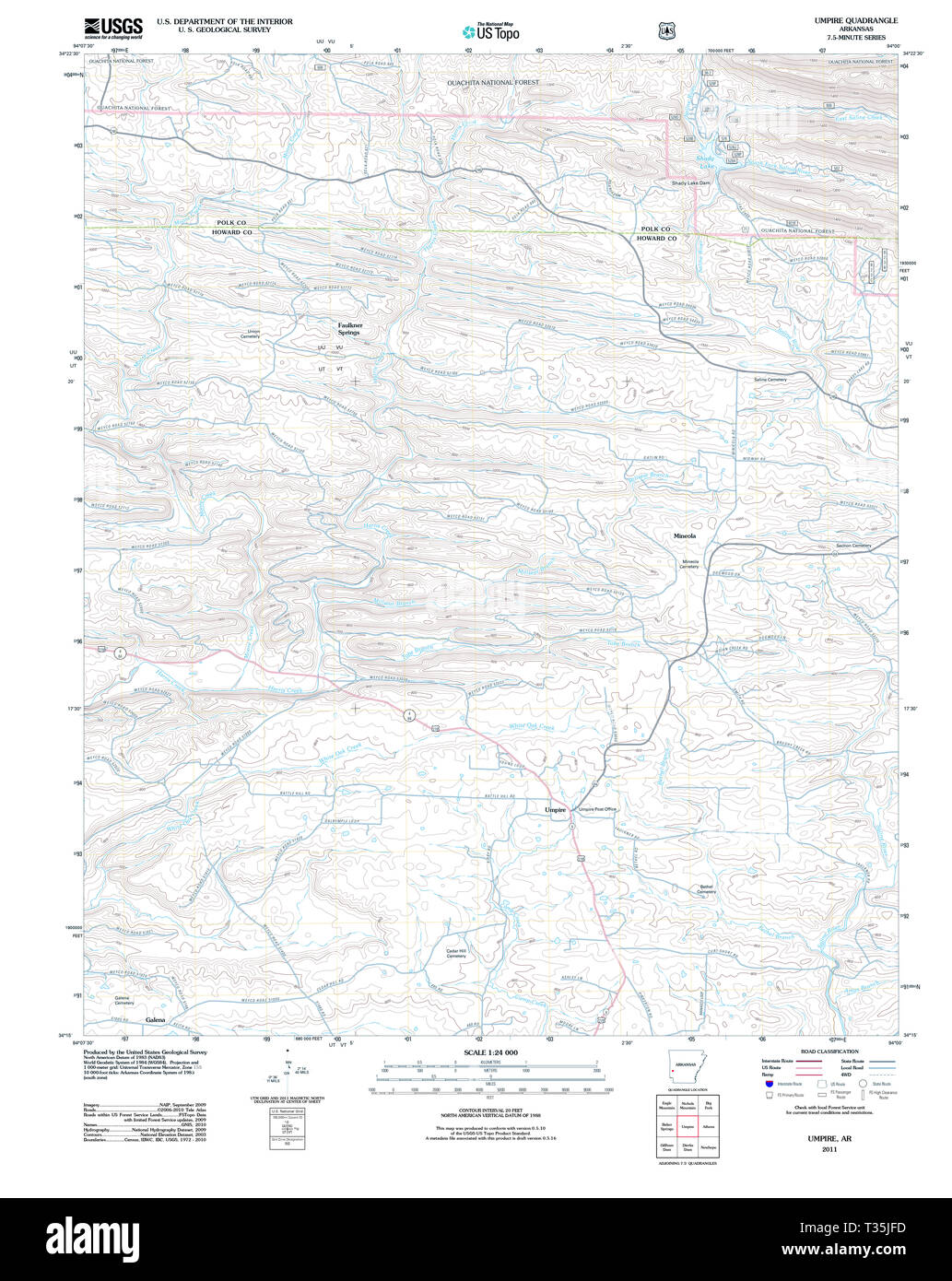 USGS TOPO Karte Arkansas AR Schiedsrichter 20110811 TM Wiederherstellung Stockfoto
