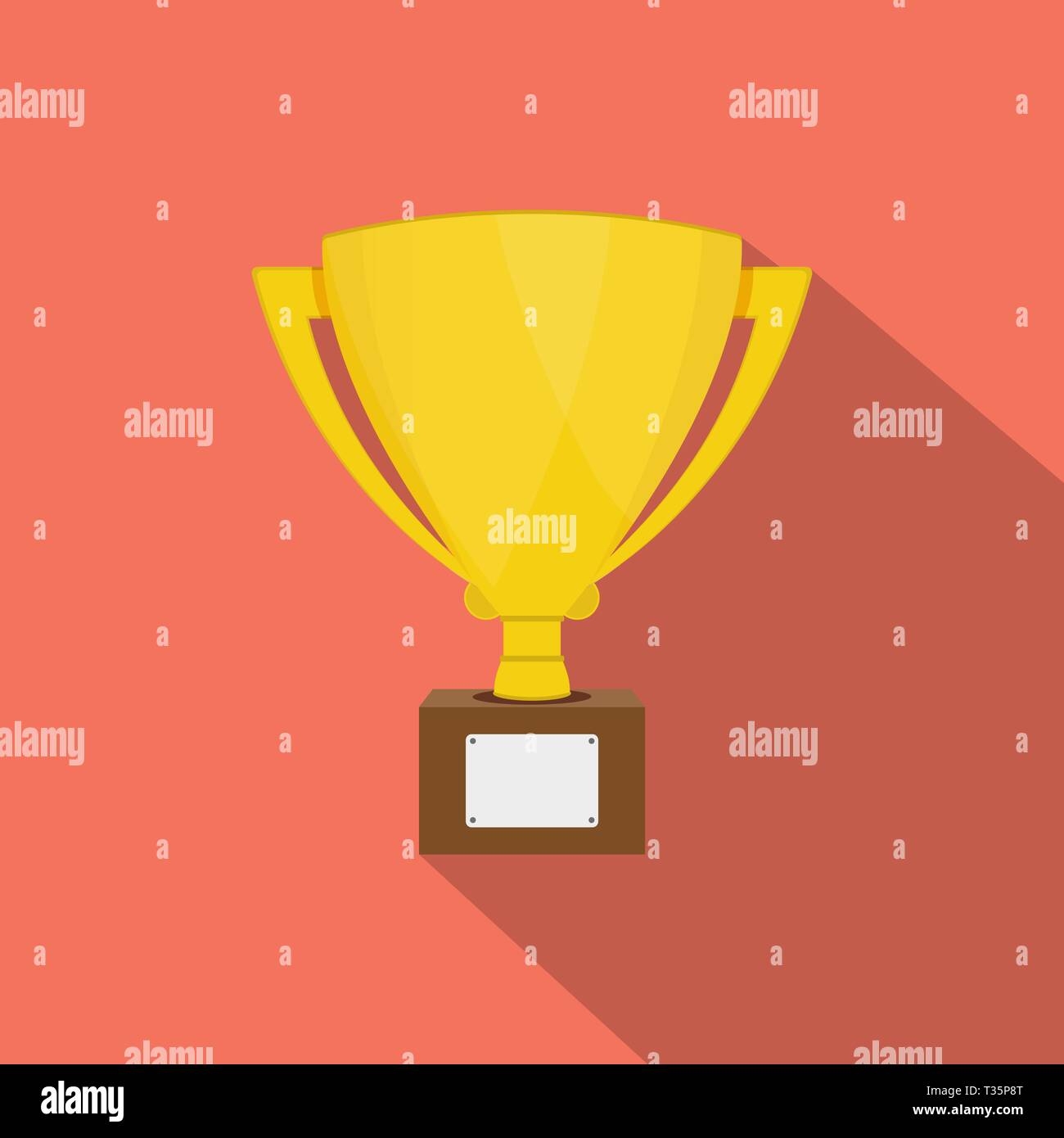 Trophäe Gold Cup mit langen Schatten. Vector Illustration auf rotem Hintergrund in flacher Ausführung. Stock Vektor
