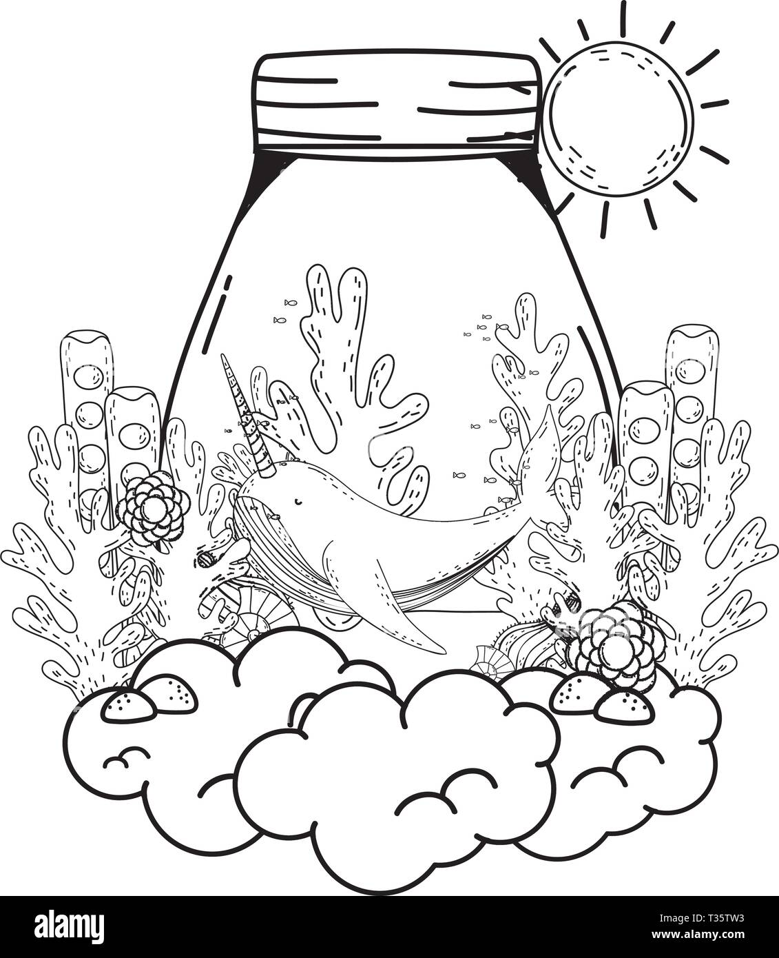 Cute narval in Mason jar Vector Illustration Design Stock Vektor
