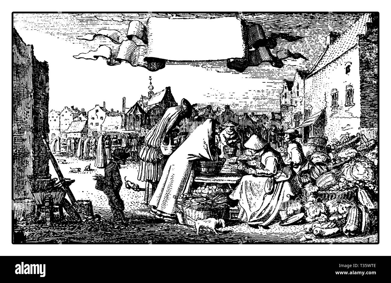 Kapitel Frontispiz für die Wirtschaft und die kleinen lokalen Geschäft in Europa während des 17. Jahrhunderts florierende gewidmet Stockfoto