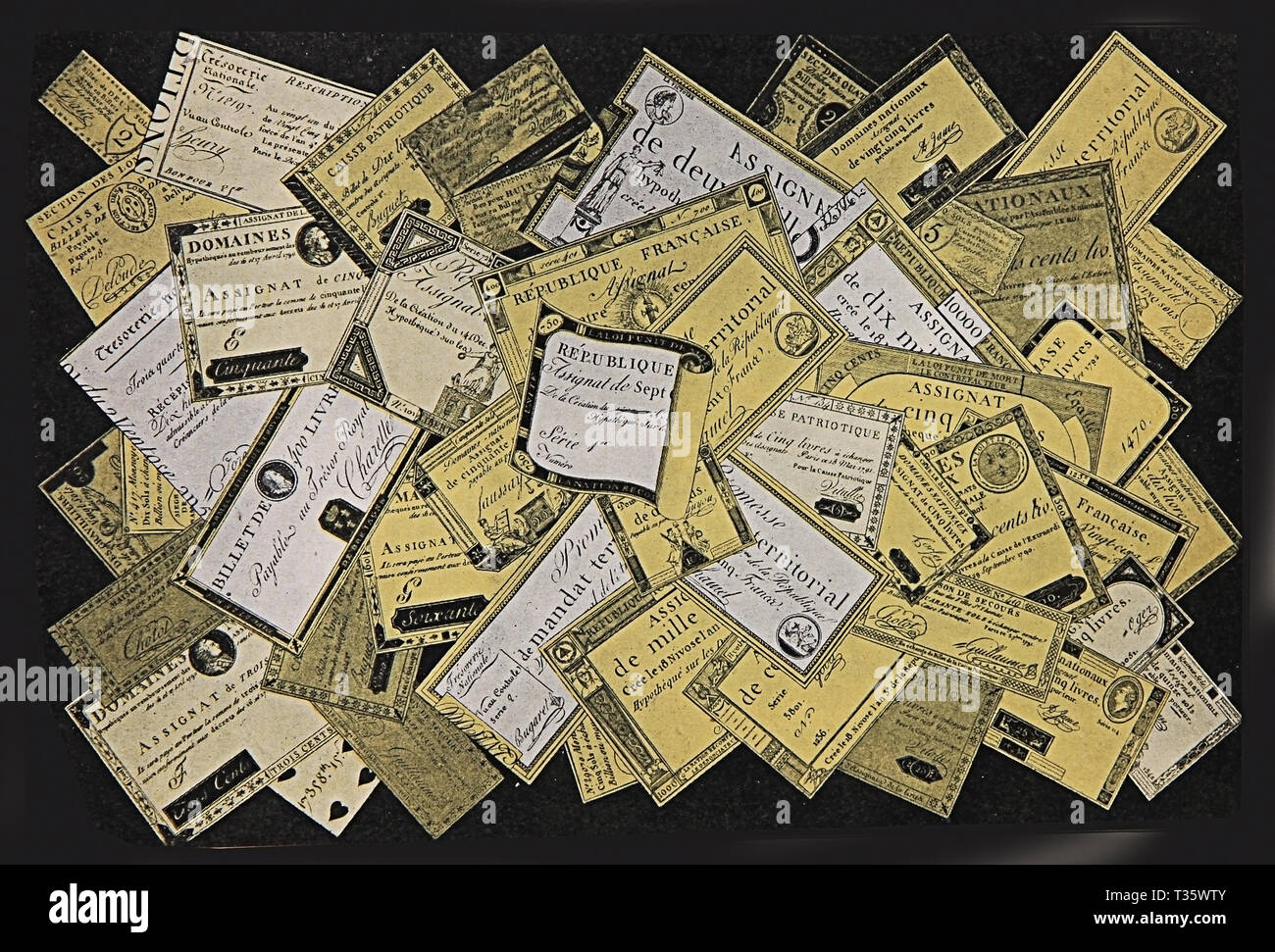 Frankreich Revolution Banknoten: Franc Problem assignats Ende 1700, Anleihen mit einem Wert auf, der verstaatlichten Vermögens des Klerus auf der Grundlage Stockfoto