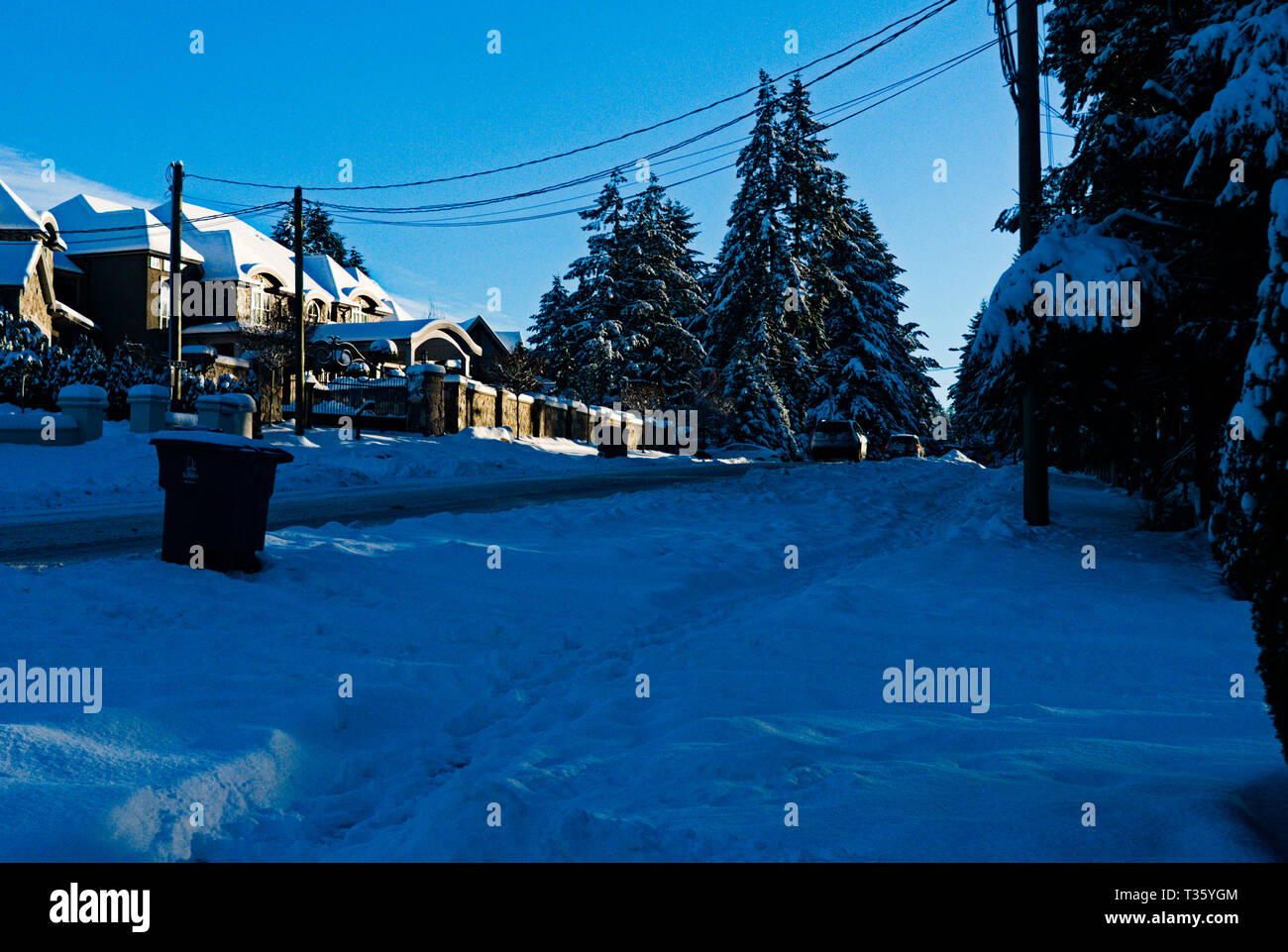 Ein verschneiter Tag in Surrey, British Columbia, Kanada Stockfoto