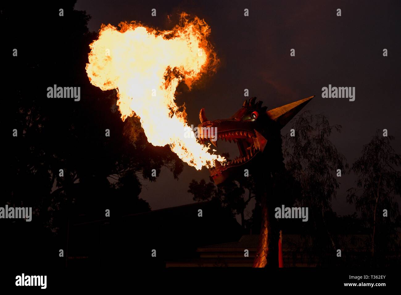 Feuerspeiende Drachen Skulptur Stockfoto