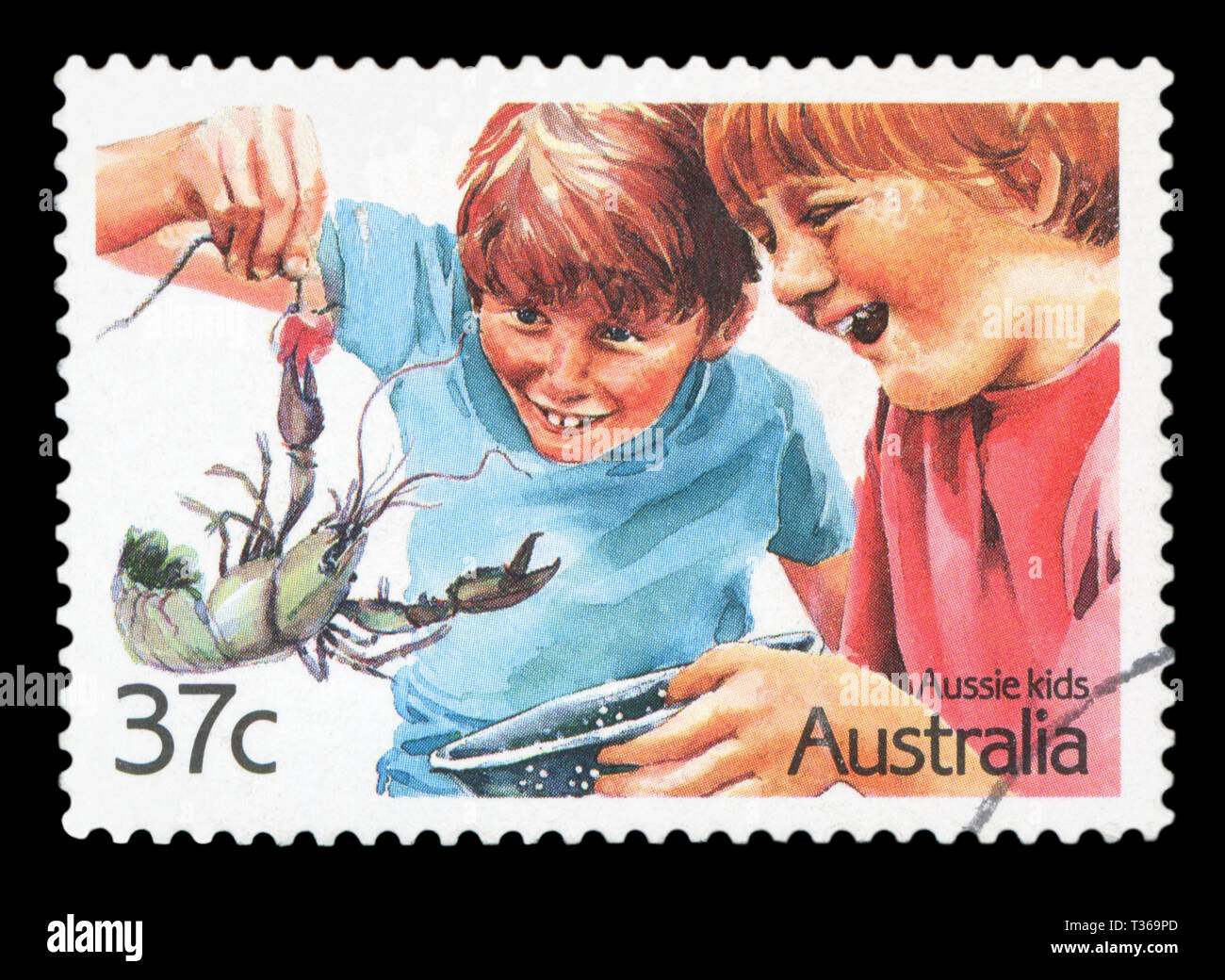 Australien - ca. 1987: einen Stempel in Australien gedruckten zeigt den Krebsfang, Aussie Kids, ca. 1987 Stockfoto