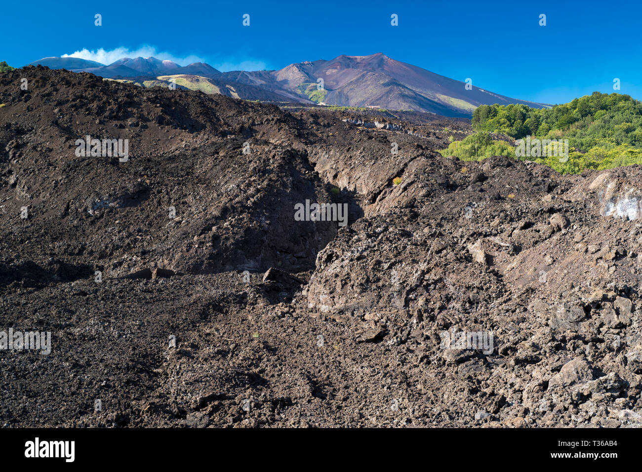 Lavafeld von vulkanischen Ausbruch des Ätna ein aktiver stratovulkan an der Ostküste in Taormina, Sizilien, Italien Stockfoto