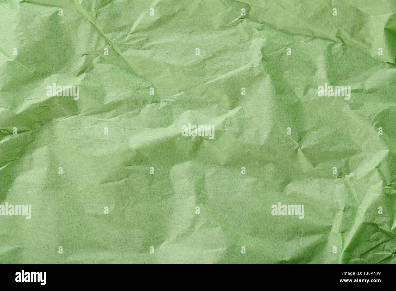 Grüne verknittertes Papier Hintergrund Nähe zu sehen. Stockfoto