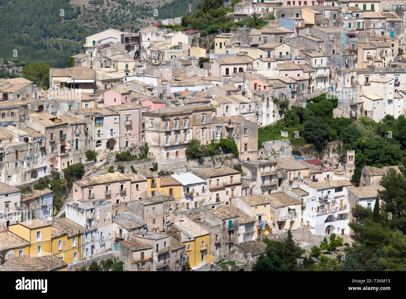 Luftaufnahme von Ragusa Ibla, einer berühmten Stadt im Südosten von Sizilien Stockfoto