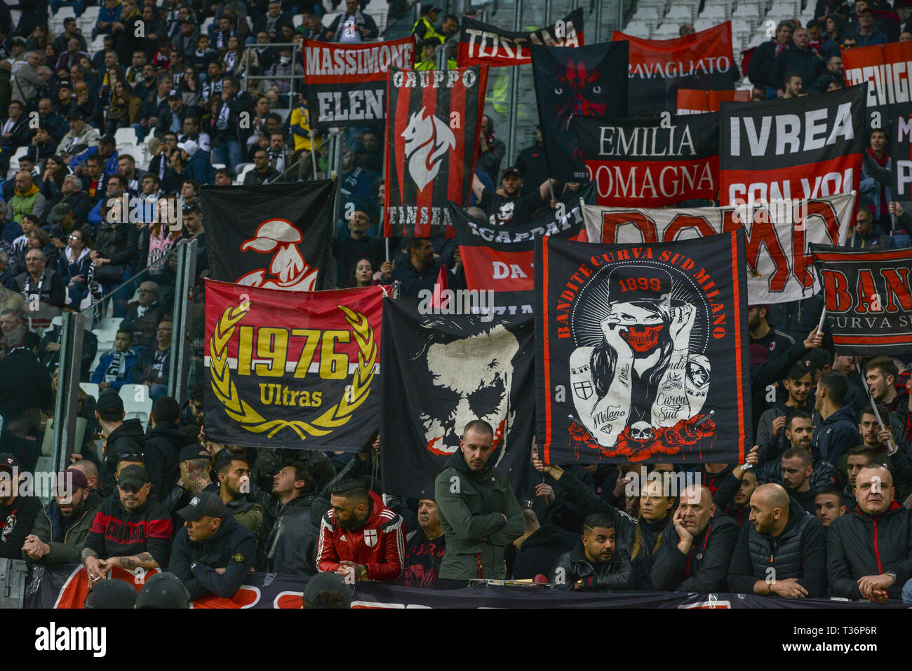 Anhänger AC Mailand in der Serie A-Spiel bei der Allianz Stadion, Turin Stockfoto
