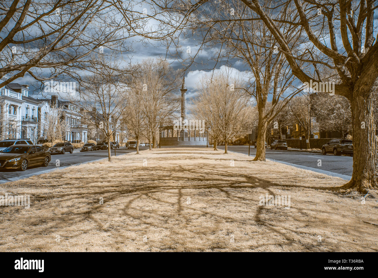 Monument Avenue in Richmond, Virginia, mit Jefferson Davis Konföderierten Denkmal Stockfoto