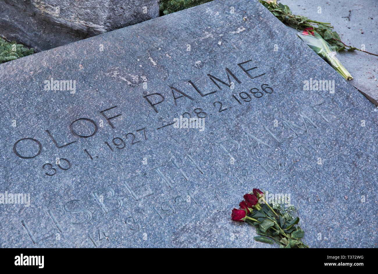 Grab des ermordeten schwedischen Ministerpräsidenten Olof Palme und seine Frau Lisbeth, Adolf Fredrik's Kirche, Norrmalm, Stockholm, Schweden, Skandinavien Stockfoto
