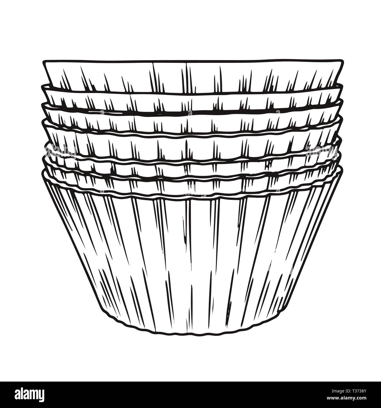 Skizze Silikon Formen für das Kochen muffin auf weißem Hintergrund. Vektor Stock Vektor