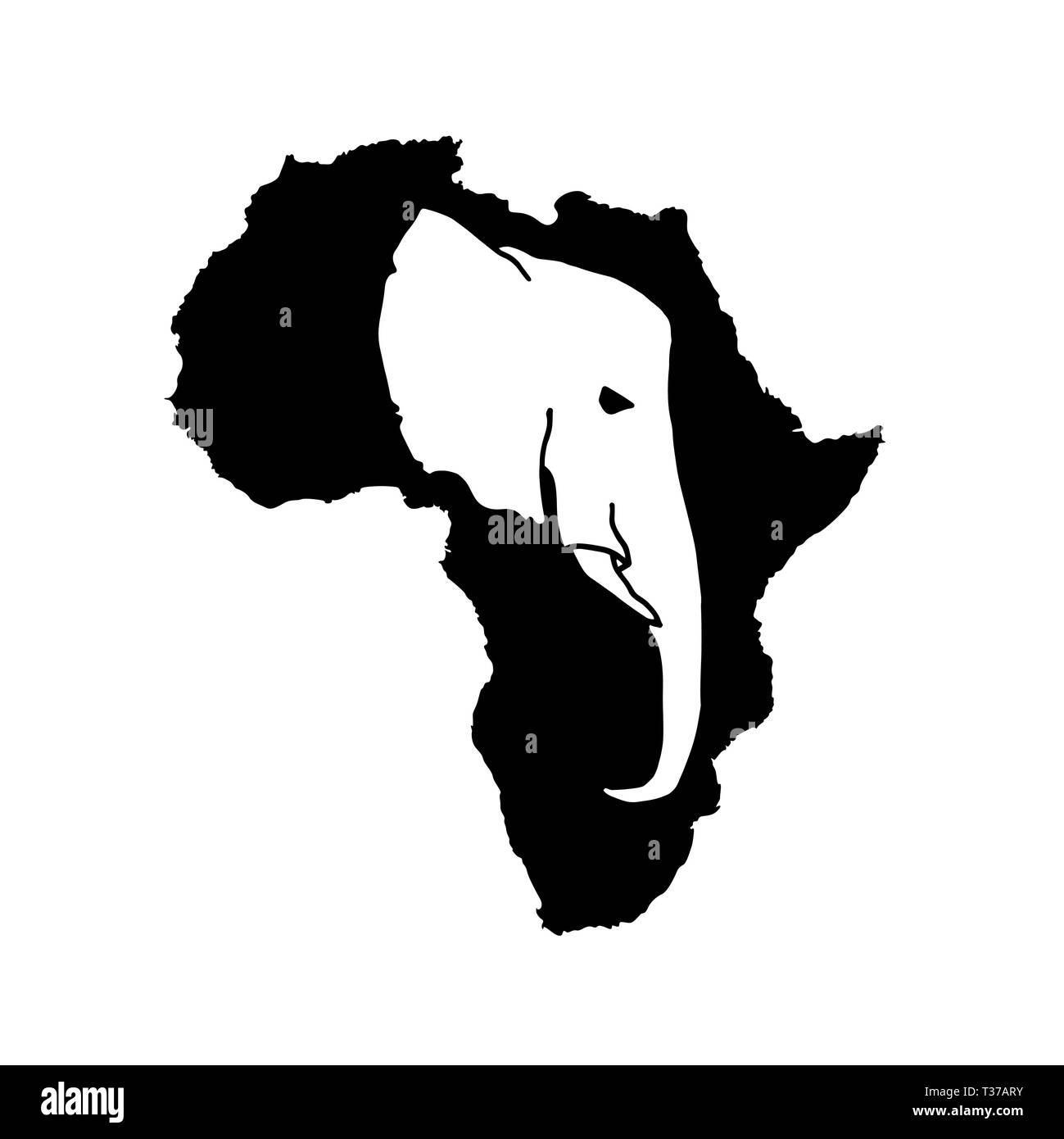 Vektor Silhouette des schwarzen Afrika mit White Elephant Head Silhouette im Inneren. Stock Vektor