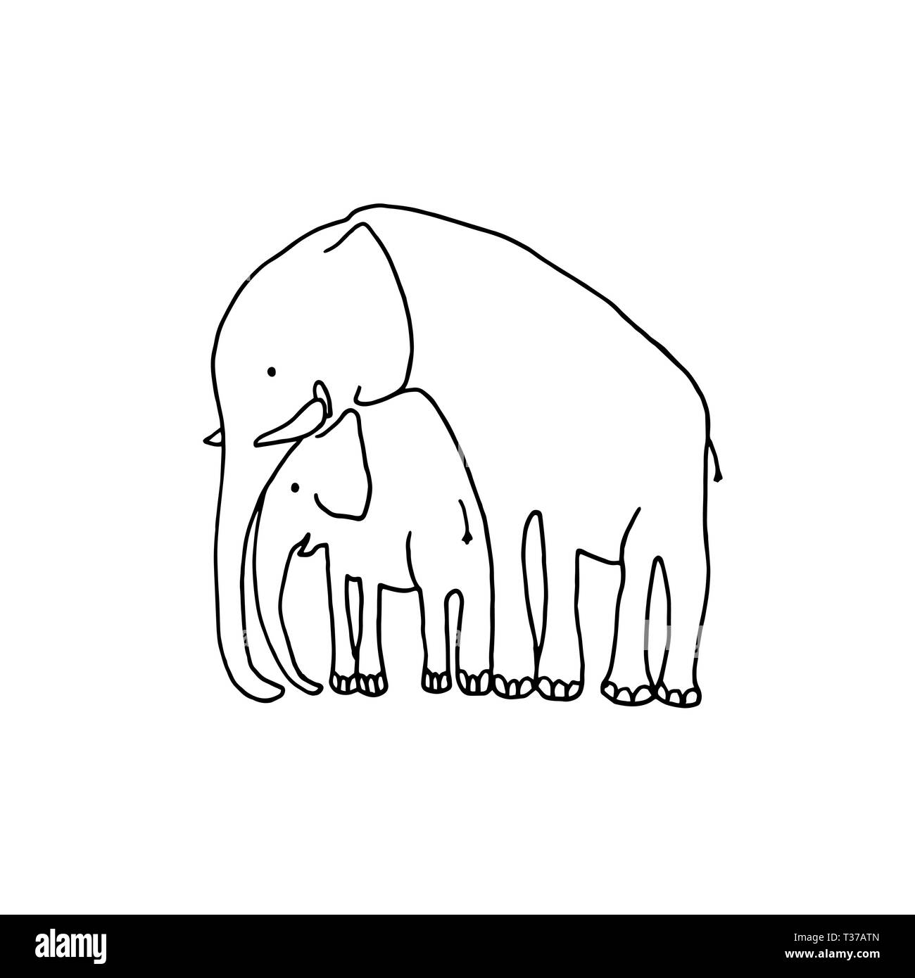 Vector Illustration des Babys und der Mutter Elefant. Cartoon Elefantenfamilie Stock Vektor
