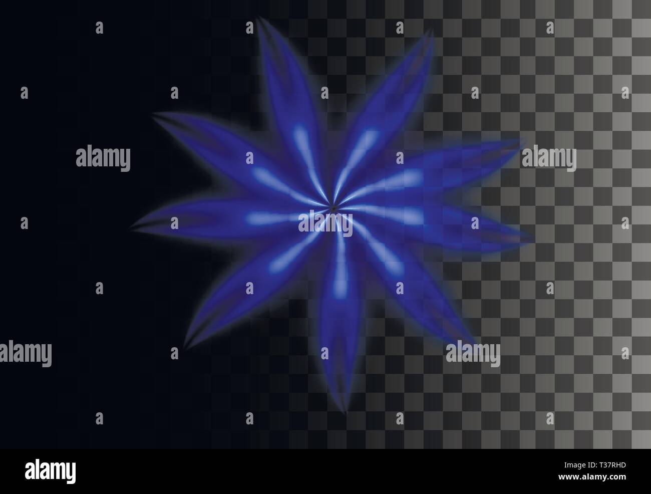 Leuchtende Linie abstrakte Wirkung. Blue Star Lichteffekt auf transparenten Hintergrund. Star Geometrie Form. Wurmloch Raum. Stock Vektor