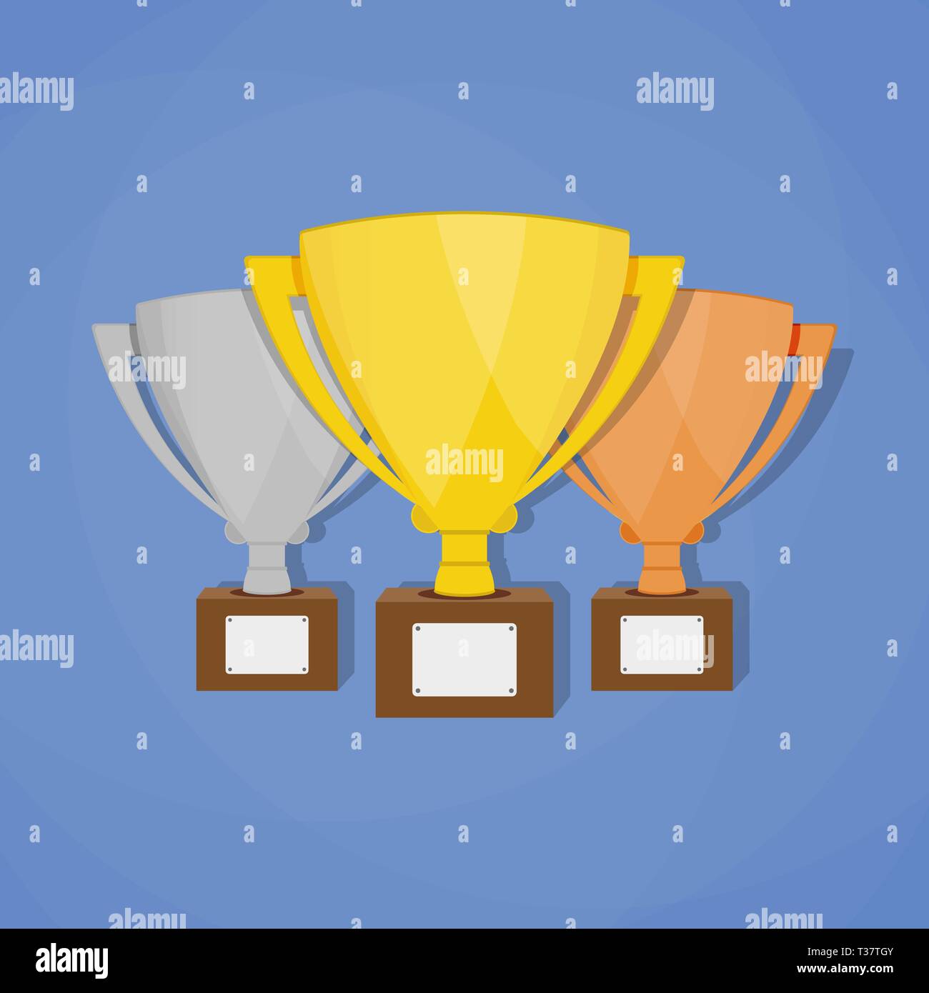 Gold, Silber und Bronze Trophy Cup mit Schatten. Den ersten Platz ausgezeichnet. Champions oder Gewinner Infografik Elemente. Vector Illustration. Stock Vektor