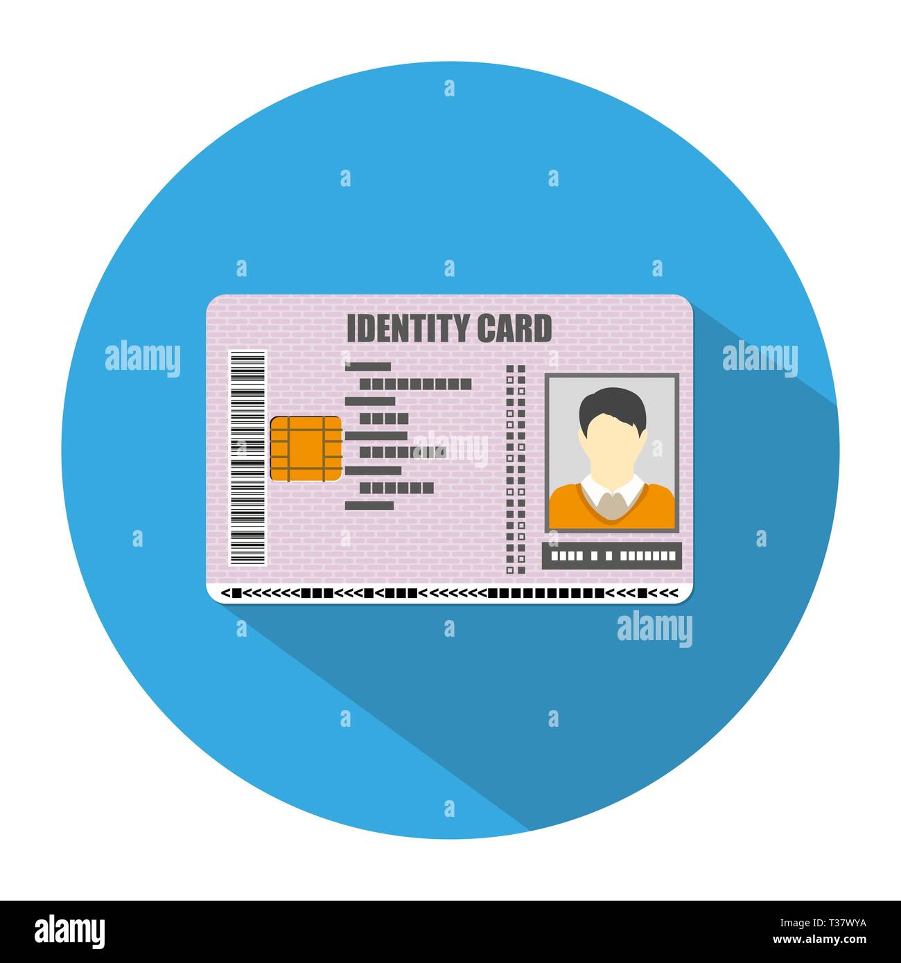 Id-Symbol im blauen Kreis mit langen Schatten. Personalausweis, ID-Cards, ID-Karte mit elektronischen Chip. Vector Illustration im flachen Design auf whi Stock Vektor