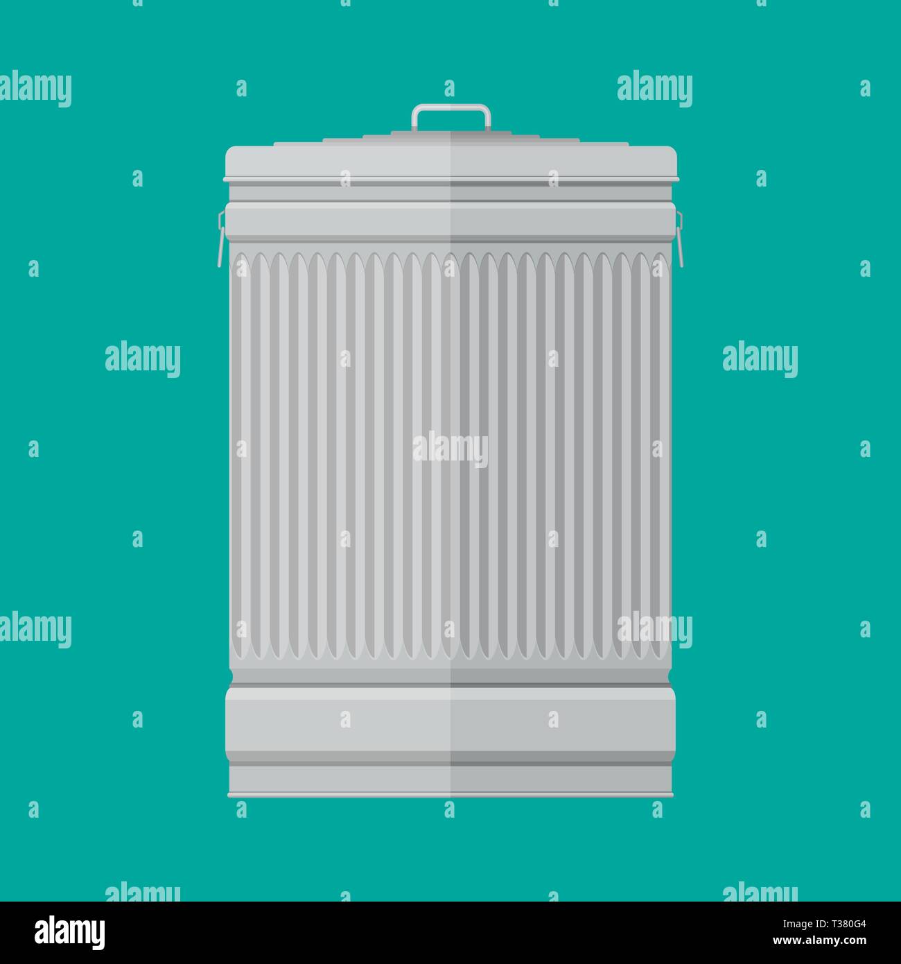 Stahl Straße Mülleimer auf grünen Hintergrund. Vector Illustration im flachen Stil Stock Vektor