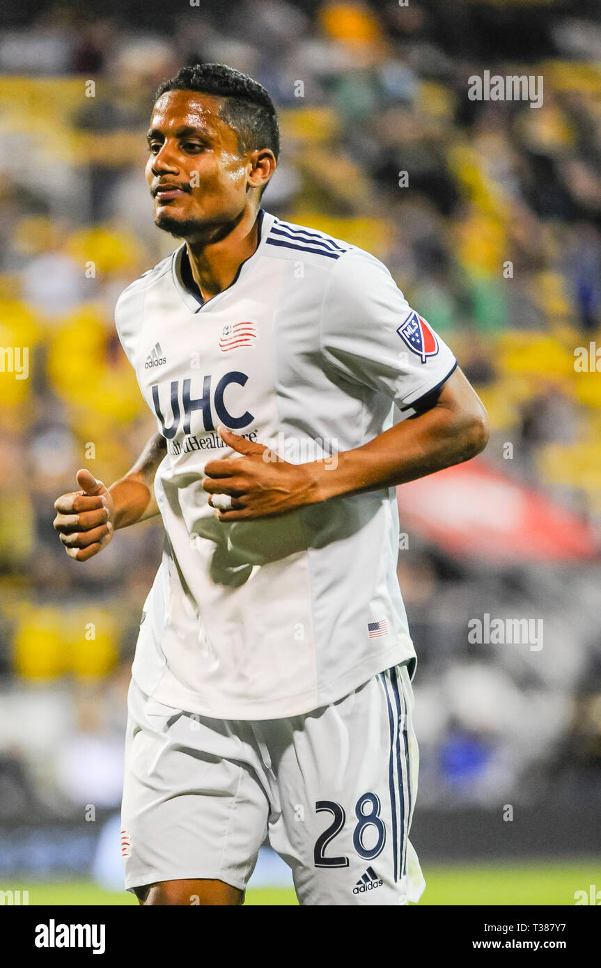 Samstag, April 06, 2019: New England Revolution Verteidiger Michael Mancienne (28) verlässt das Feld Nach einer Roten Karte in der zweiten Hälfte der Übereinstimmung zwischen New England Revolution und Columbus Crew SC an MAPFRE Stadium, in Columbus, OH. Pflichtfeld Foto: Dorn Byg/Cal Sport Media. Crew 1 - Revolution 0 Stockfoto
