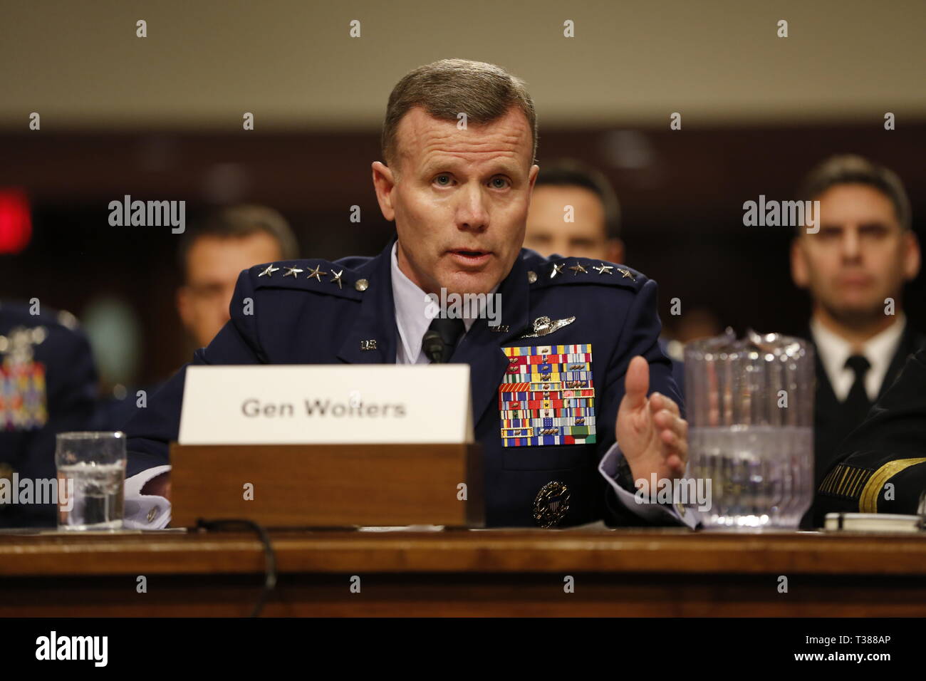 Washington, District of Columbia, USA. 2 Apr, 2019. Allgemeine Tod D. Wolters, United States Air Force, bezeugt vor dem Streitkräfteausschuss des Senats für die wiederbestellung der Grad des allgemeinen und Commander, United States European Command und Obersten Alliierten Befehlshaber Europa, in Washington, DC, 2. April 2019 Credit: Martin H. Simon/CNP/ZUMA Draht/Alamy leben Nachrichten Stockfoto