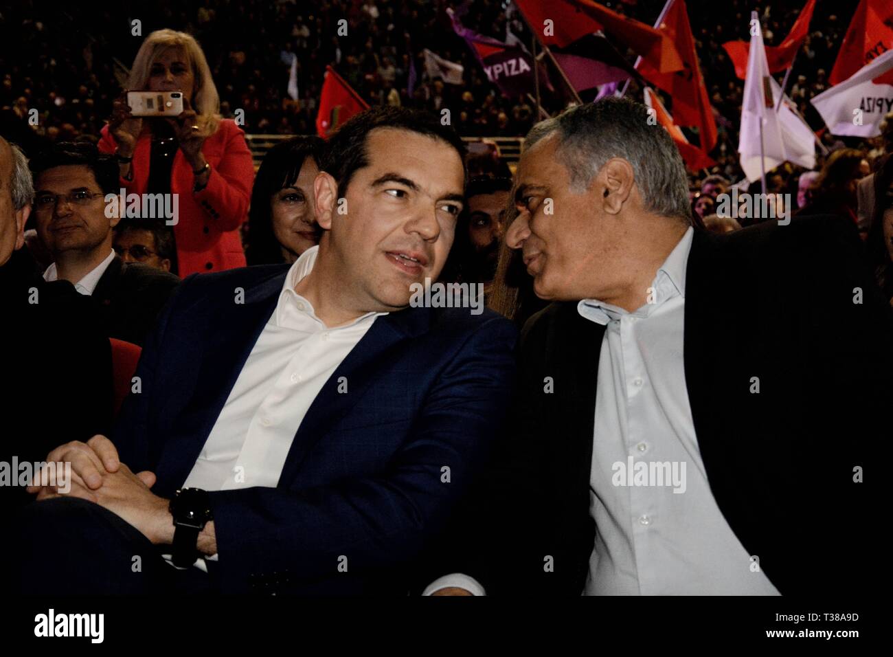 Athen, Griechenland. 6 Apr, 2019. Premierminister und Präsident von SYRIZA Alexis Tsipras während der Panhellenischen Konferenz der SYRIZA politische Partei davon aus, Athen gesehen. Credit: Giorgos Zachos/SOPA Images/ZUMA Draht/Alamy leben Nachrichten Stockfoto