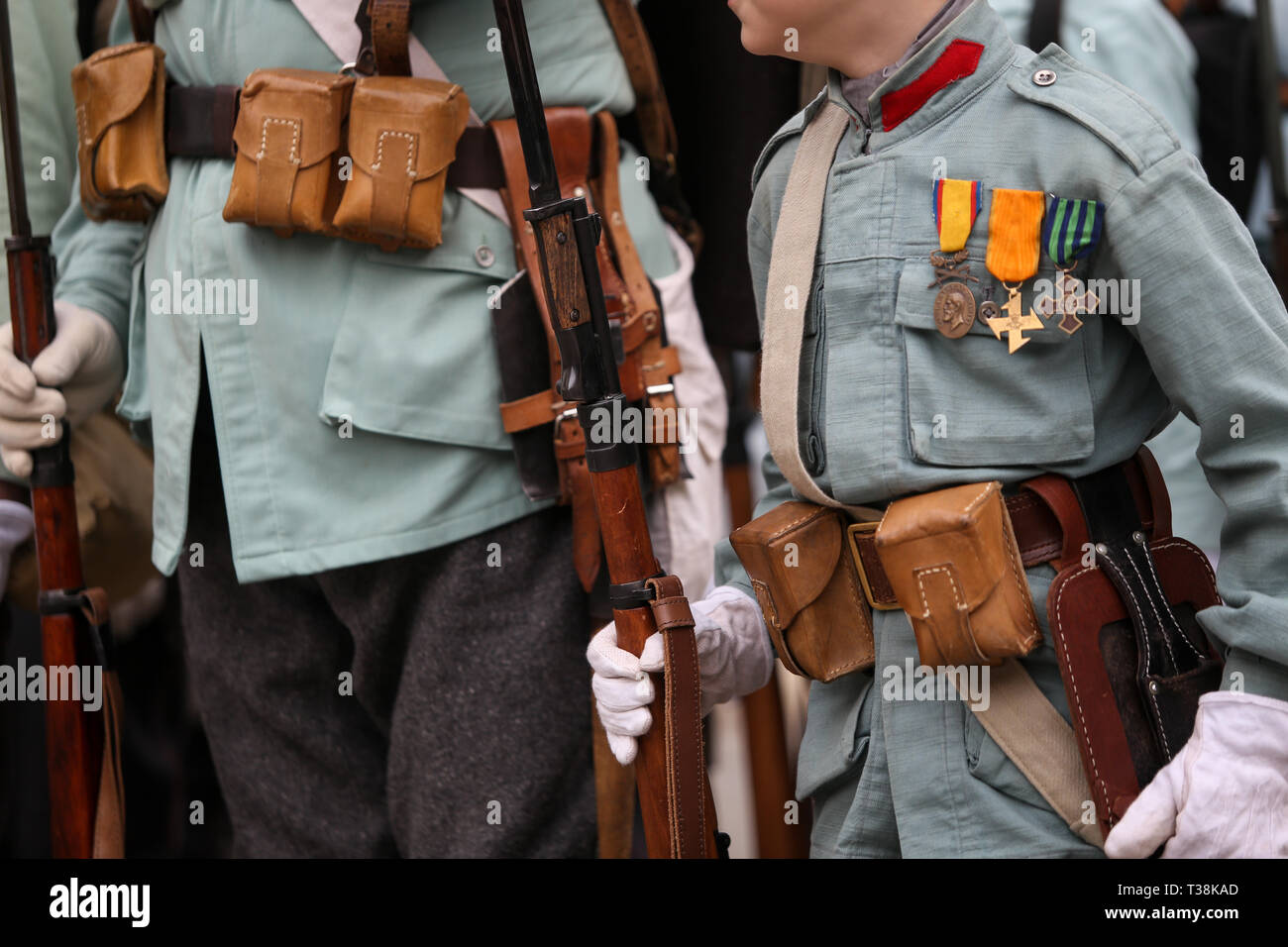 World War I reenactors with their equipment Stockfoto