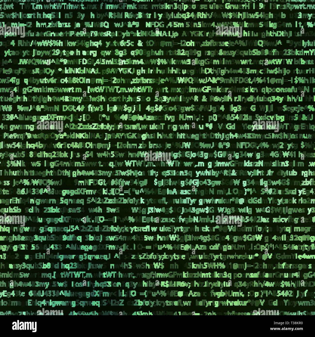 Viel grün abstrakten komplizierte crypto Symbole auf Schwarzem, Datenverschlüsselung binären Code nahtlose Muster Stock Vektor
