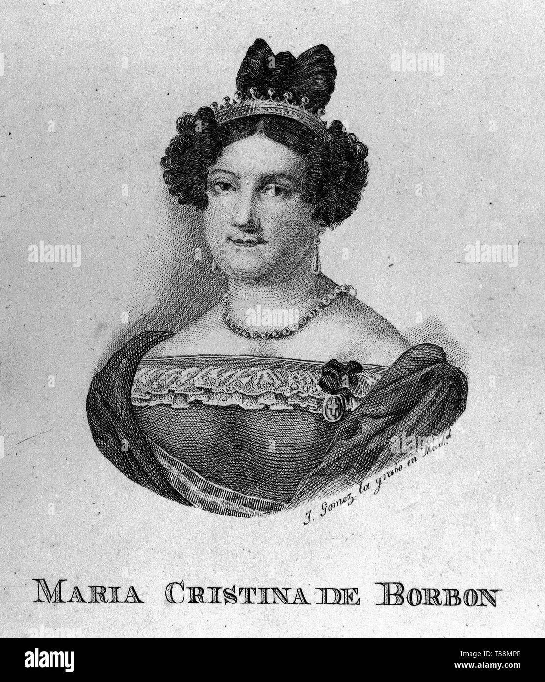 RETRATO DE MARIA CRISTINA DE BORBON - GRABADO S XIX. Autor: GOMEZ JOSE. Lage: MUSEO ROMANTICO - GRABADO. MADRID. Spanien. Maria Christina beider Sizilien. FERNANDO VII ESPOSA. MARIA CRISTINA DE PARMA. PARMA MARIA CRISTINA DE. Stockfoto