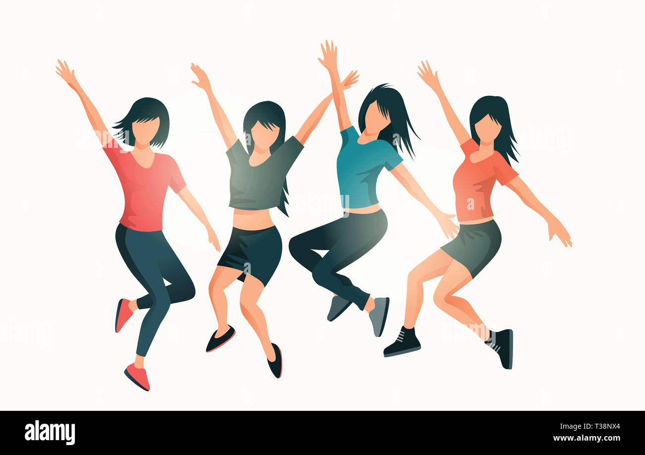 Eine Gruppe von Frauen zusammen springen. Menschen Vector Illustration. Stock Vektor