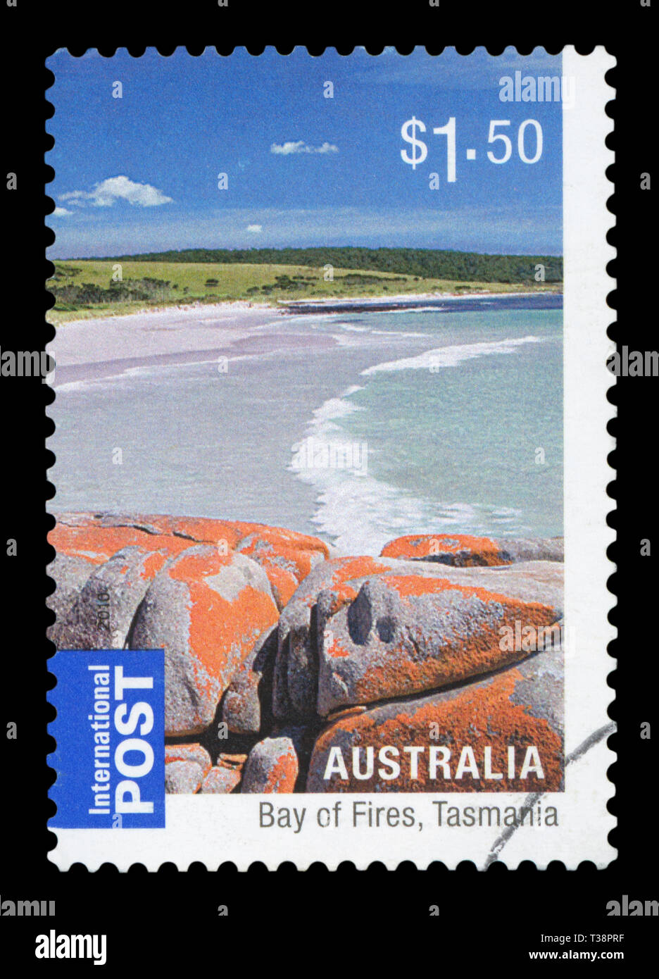 Australien - ca. 2010: einen Stempel aus Australien zeigt ein Bild von der Bucht von Bränden, Tasmanien, ca. 2010. Stockfoto