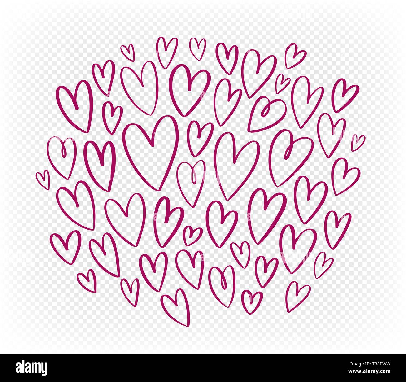 Hand gezeichnet rotes Herz, der Elemente gesetzt. Doodle Vector Illustration Stock Vektor