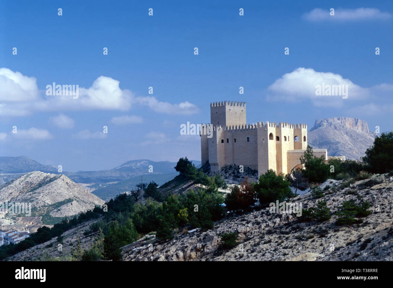 Blick auf Velez Blanco aus Castllo de los Fajardo, Spanien Stockfoto