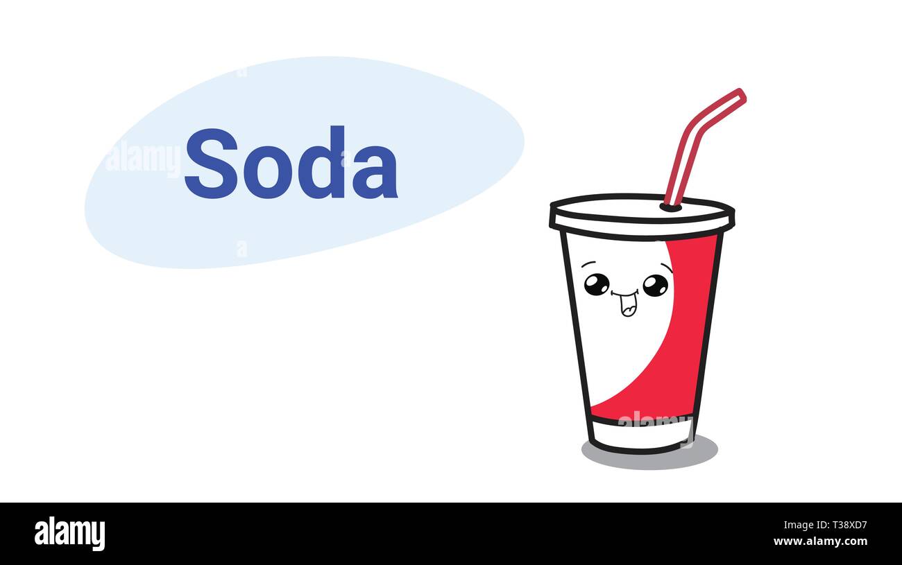Süße Tasse soda Cartoon comic Charakter mit lächelnden Gesicht kawaii Hand gezeichneten Stil frischen Drink Konzept horizontale Vektor illustration Stock Vektor