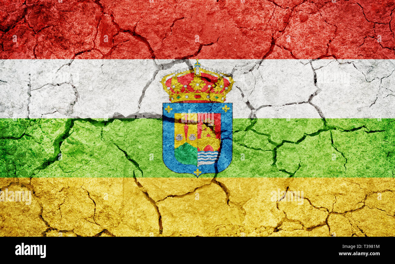 La Rioja Flagge, autonome Gemeinschaft und Provinz in Spanien, auf trockener Erde Textur Hintergrund Stockfoto