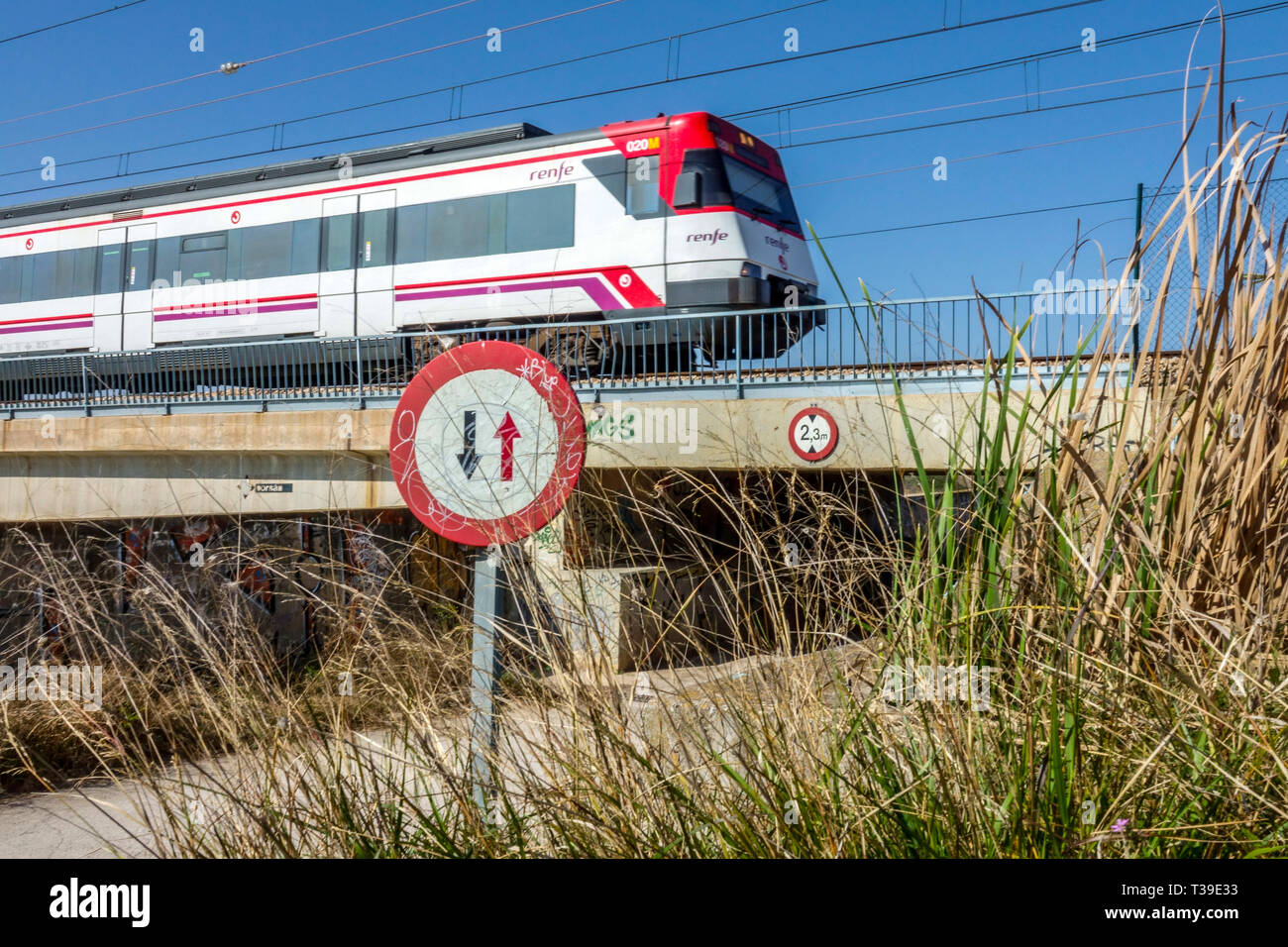 Spanien zug Eisenbahn Landschaft, Region Valencia, Europa Stockfoto