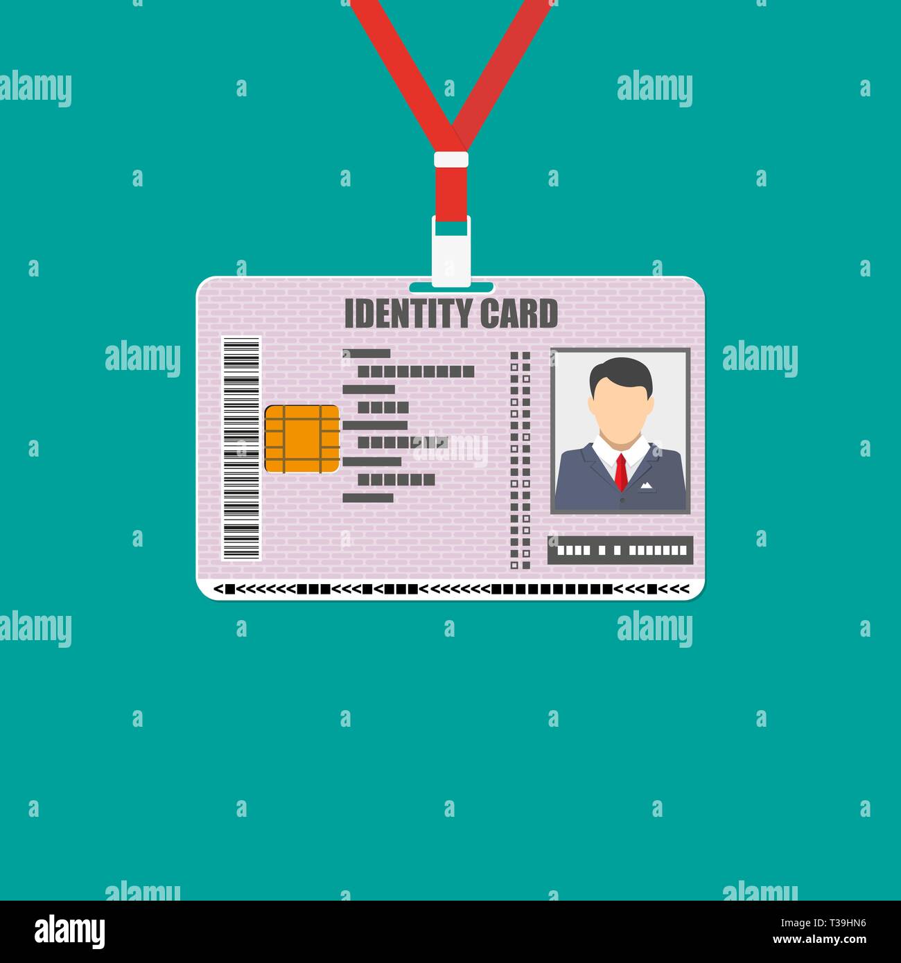 Id-Card mit schlüsselband. Personalausweis, der nationalen Identifikation mit elektronischen Chip. Vector Illustration in flacher Bauweise Stock Vektor