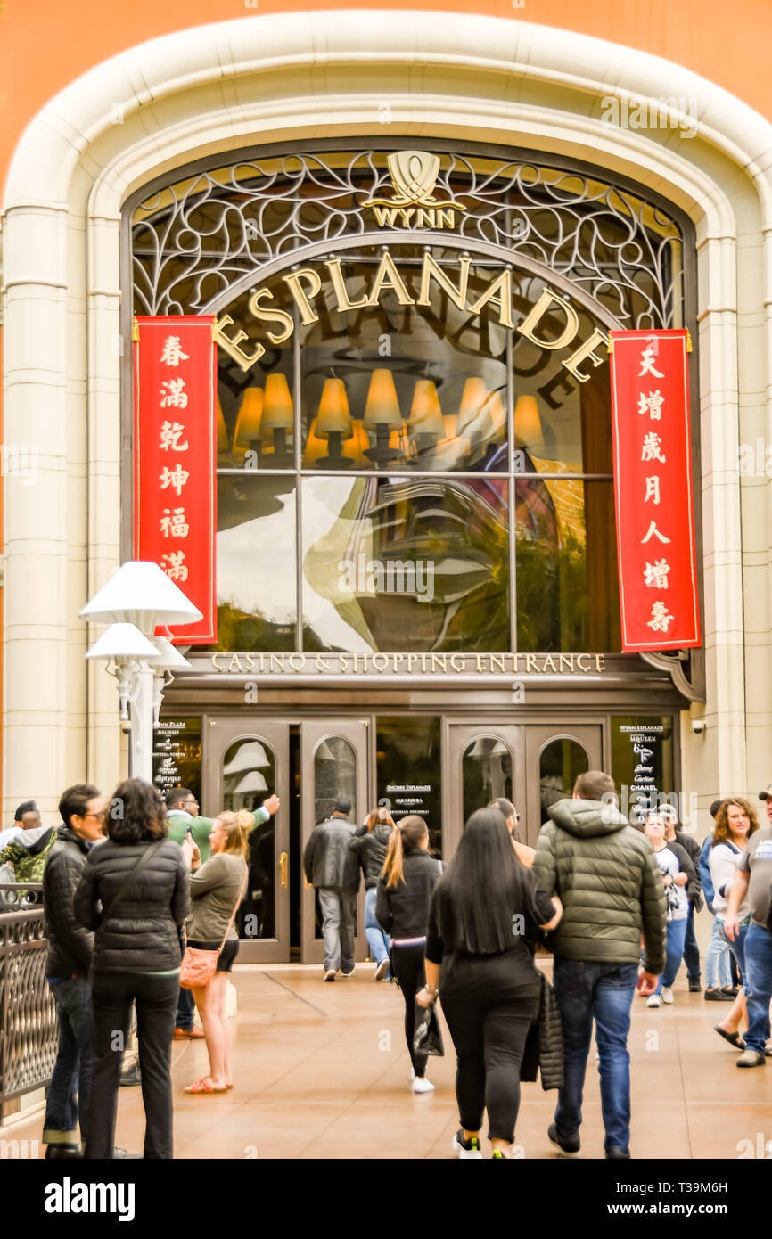 LAS VEGAS, NV, USA - Februar 2019: Eintritt in die Esplanade shops Mall im Wynn Hotel in Las Vegas. Stockfoto