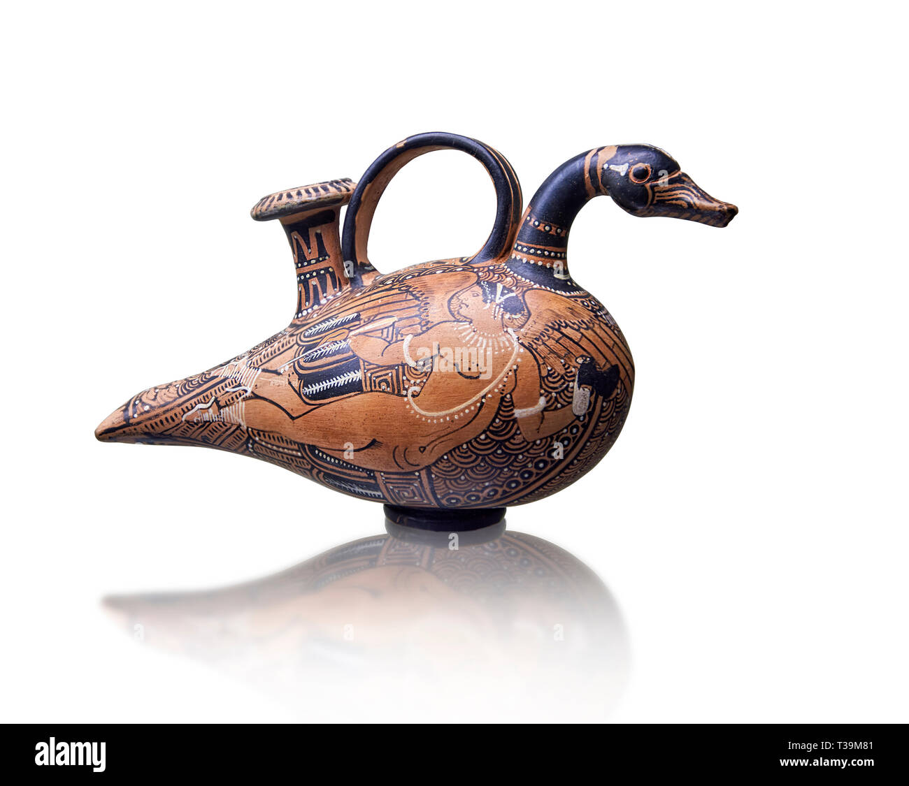Ein 4. Jahrhundert v. Chr. etruskische Askoi, Olivenöl oder Wein Glas, in der Form einer Ente, Terrakotta mit schwarzer Farbe dargestellt, inv 4233, nationale Archaeolo Stockfoto