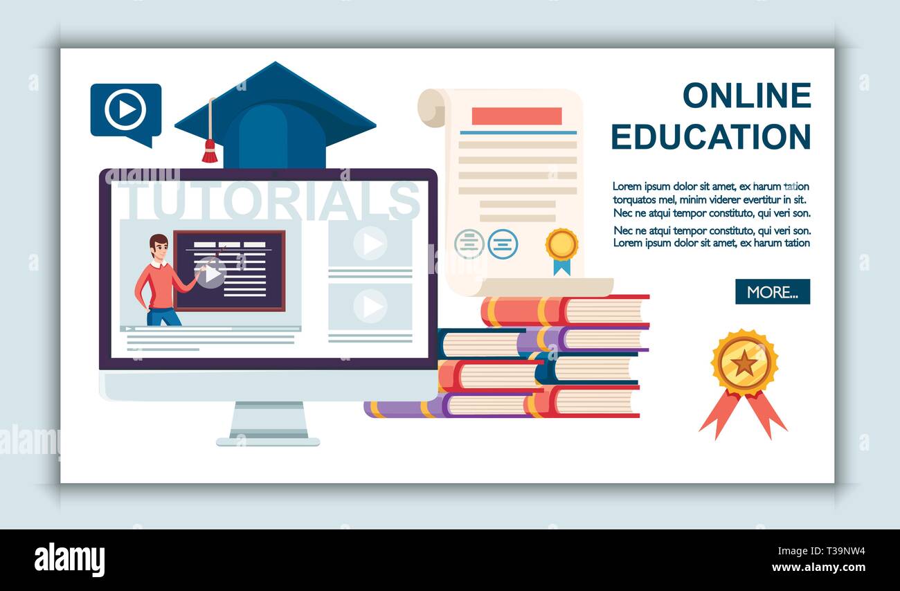 Online Bildung Konzept. Flache Vector Illustration. Web site Seite und mobile App Design. Online Training, Workshops und Kurse Visualisierung. Stock Vektor