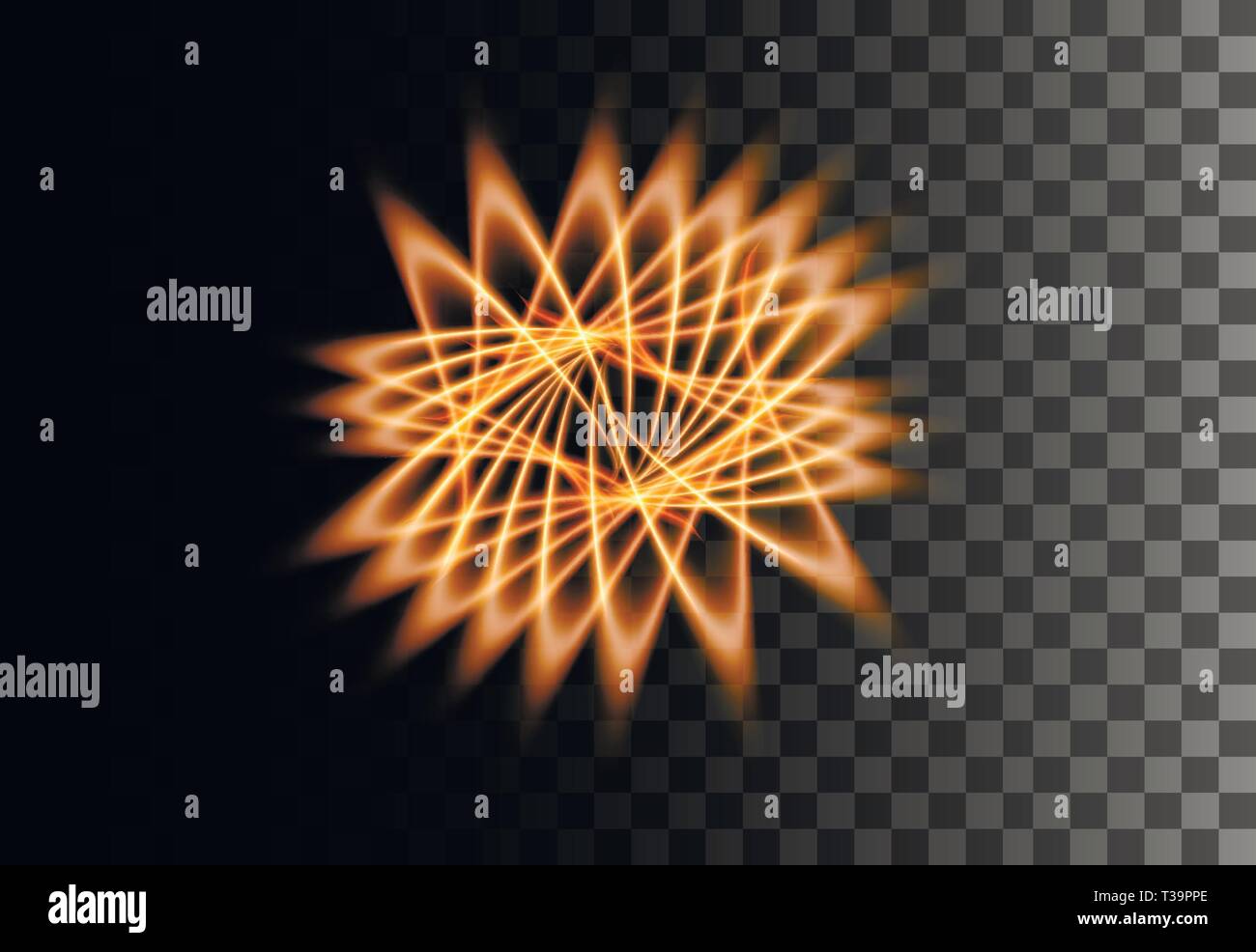 Leuchtende Linie abstrakte Wirkung. Golden Star Lichteffekt auf transparenten Hintergrund. Star Geometrie Form. Stock Vektor