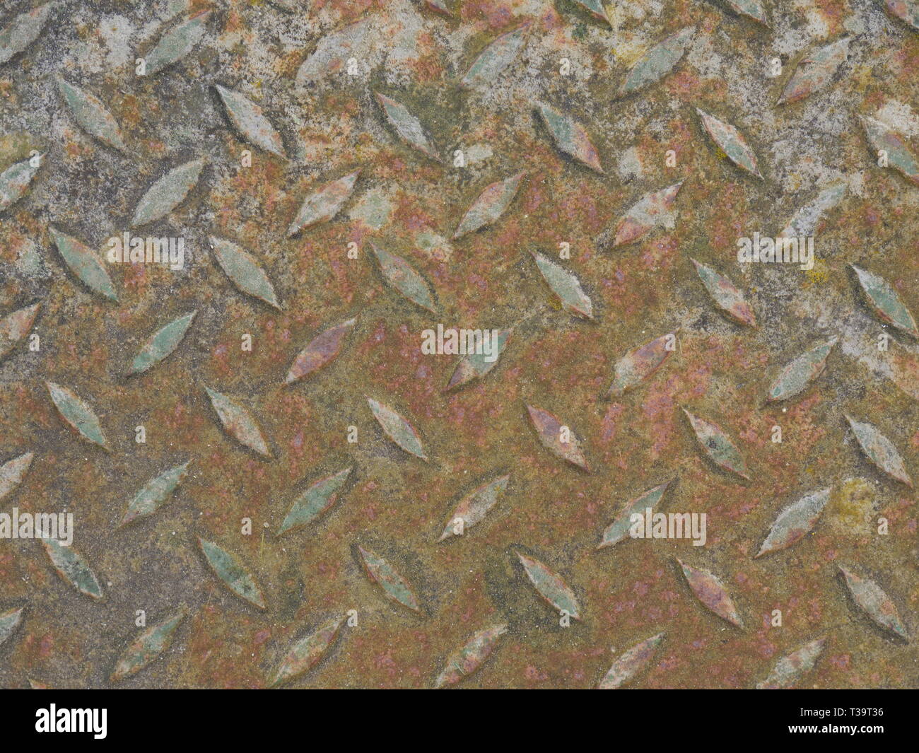 Rostiger Metallboden zum Spazierengehen mit Fischmuster auf der Oberfläche Stockfoto