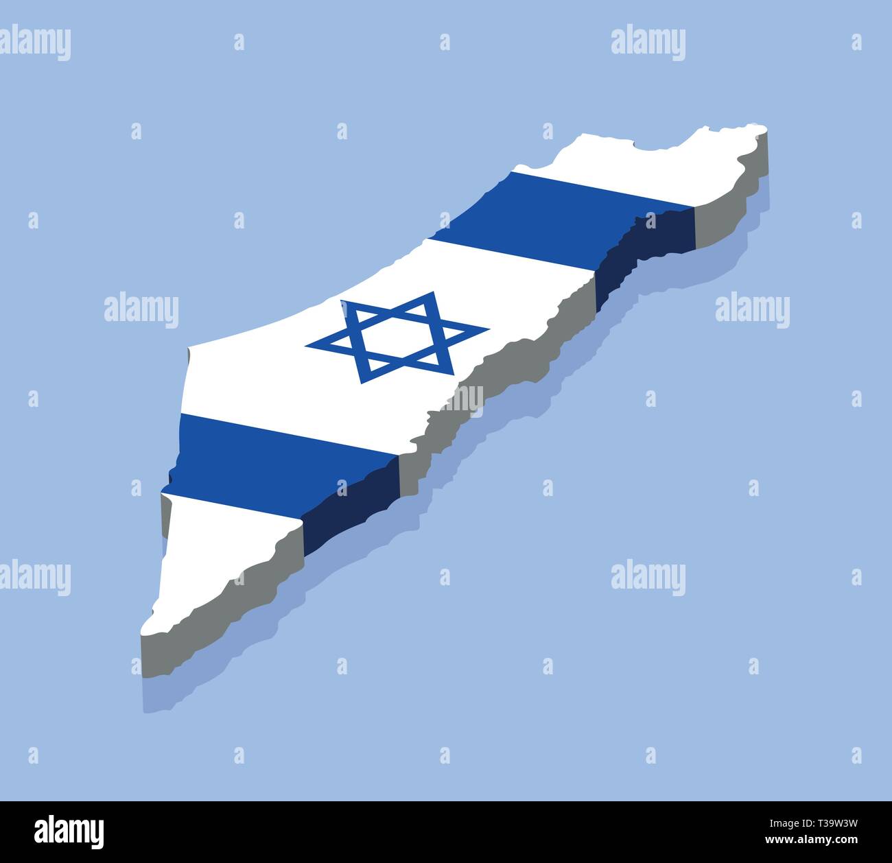 3DKarte von Israel mit der israelischen Flagge. Alle Objekte, Schatten